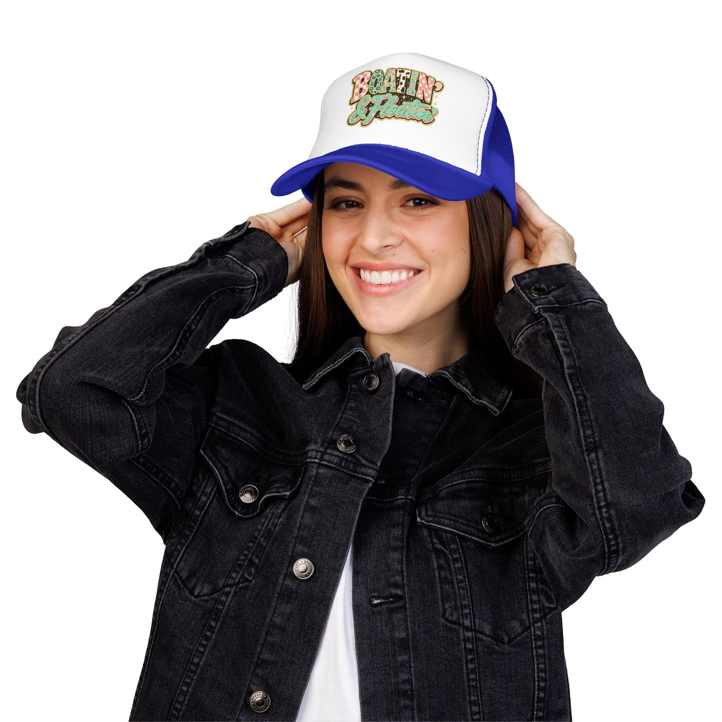 Boatin' & Floatin' Trucker Hat — Retro Floral Pool/Beach Foam Cap