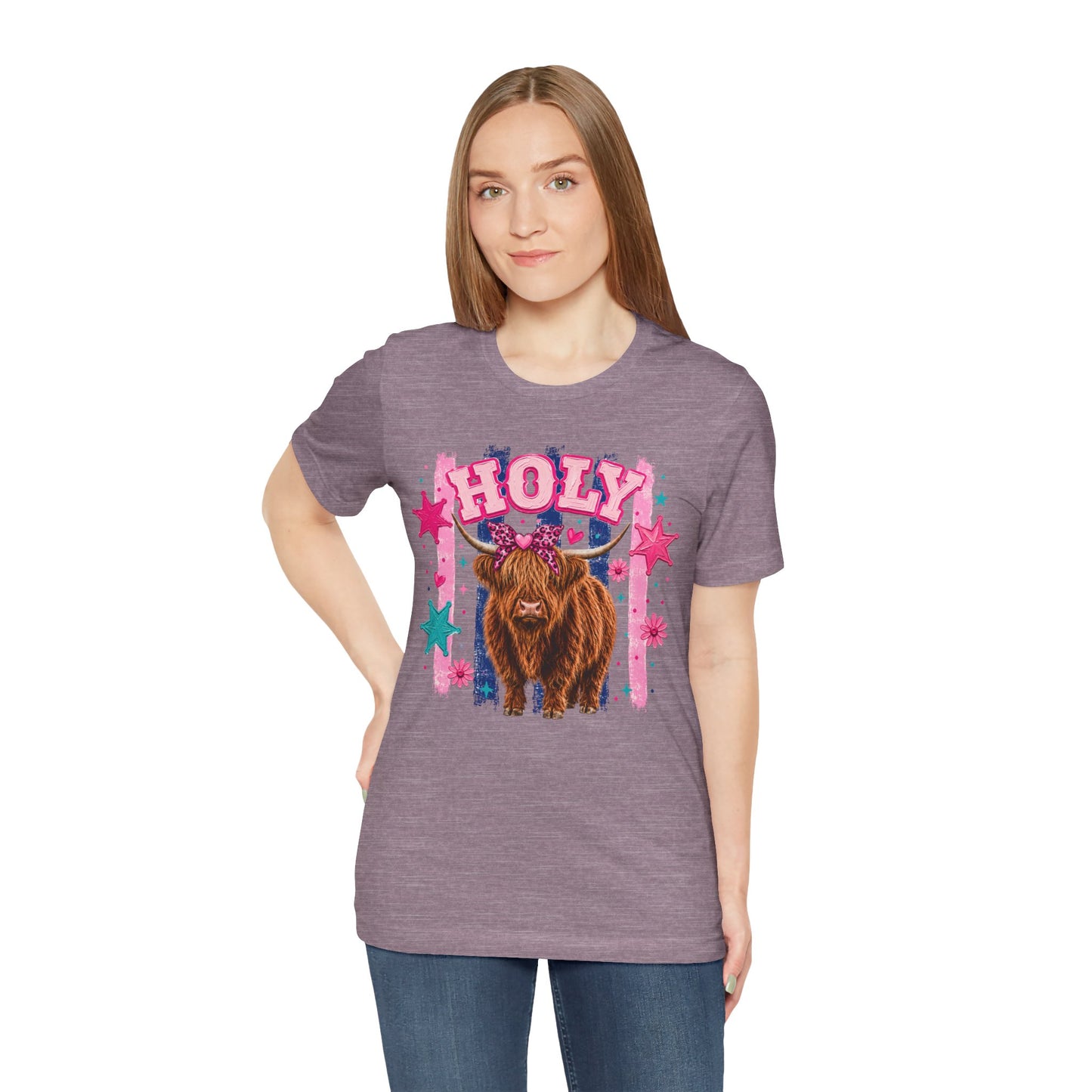 Holy Cow Highland Cow Graphic Tee — Cute Pastel Ranch Shirt