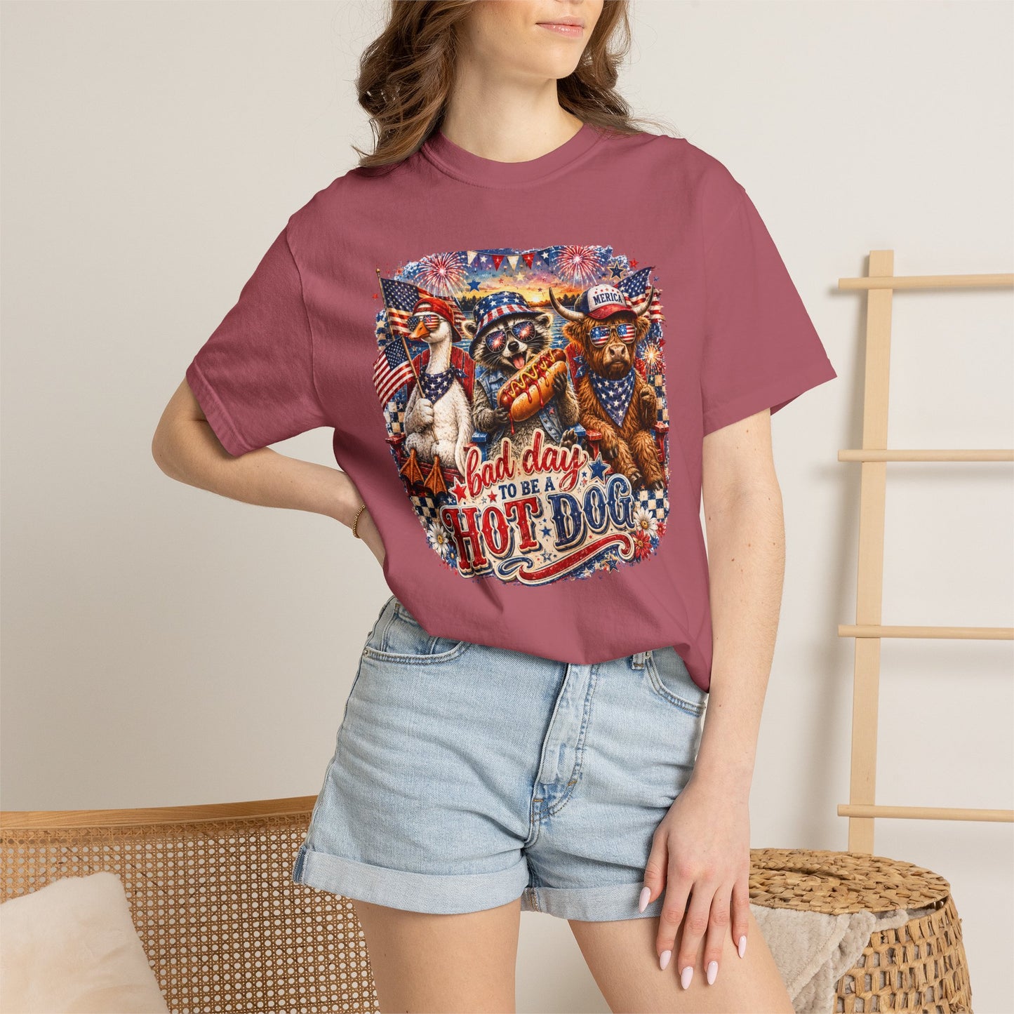Patriotic 'Born to Be a Hot Dog' Graphic T-Shirt