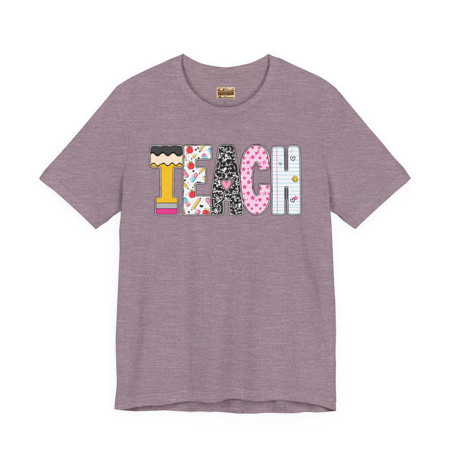 Teach Colorblock Graphic Tee – Cute Patterned Teacher T-Shirt