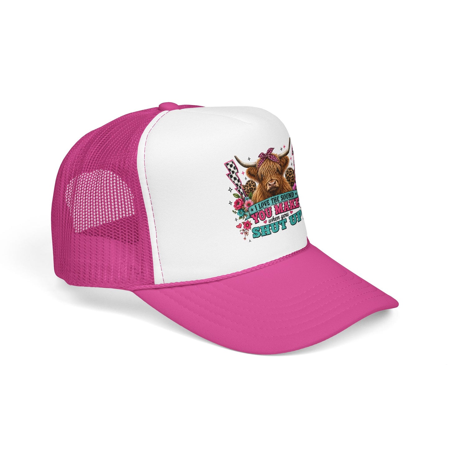 Cow Skull Trucker Hat – “I Love the Sound You Make When You Shut Up” Floral Western Cap