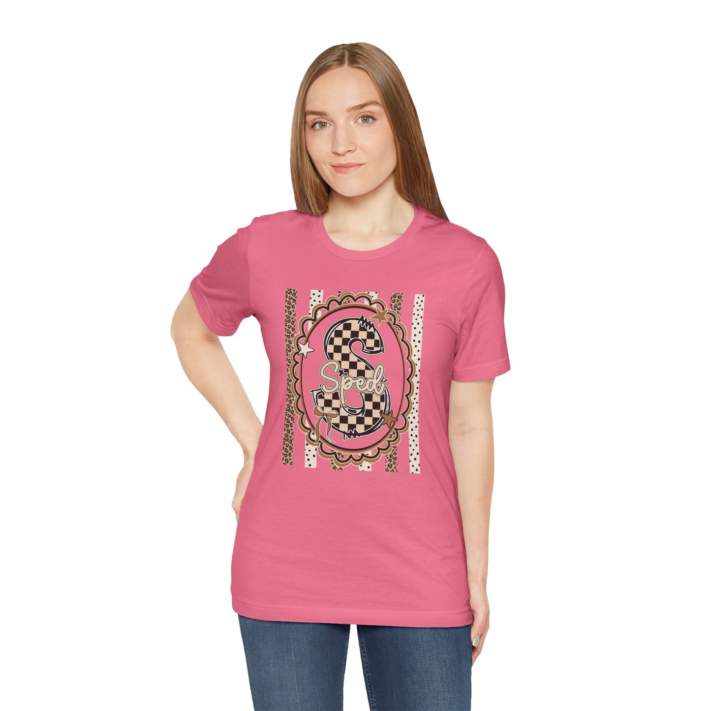 Sped S Monogram Tee — Checkerboard Leopard Graphic T-Shirt