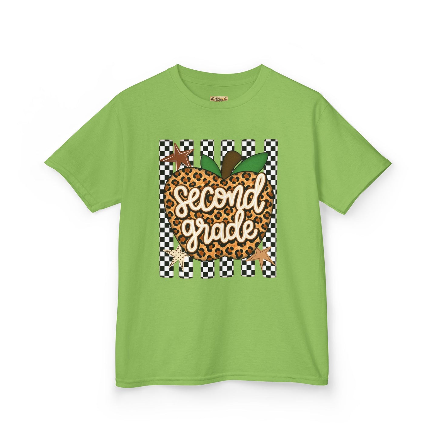 Second Grade Leopard Apple Kids T-Shirt — Back-to-School Teacher Appreciation Tee