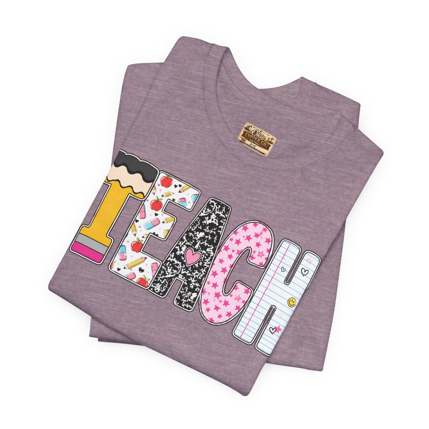 Teach Colorblock Graphic Tee – Cute Patterned Teacher T-Shirt