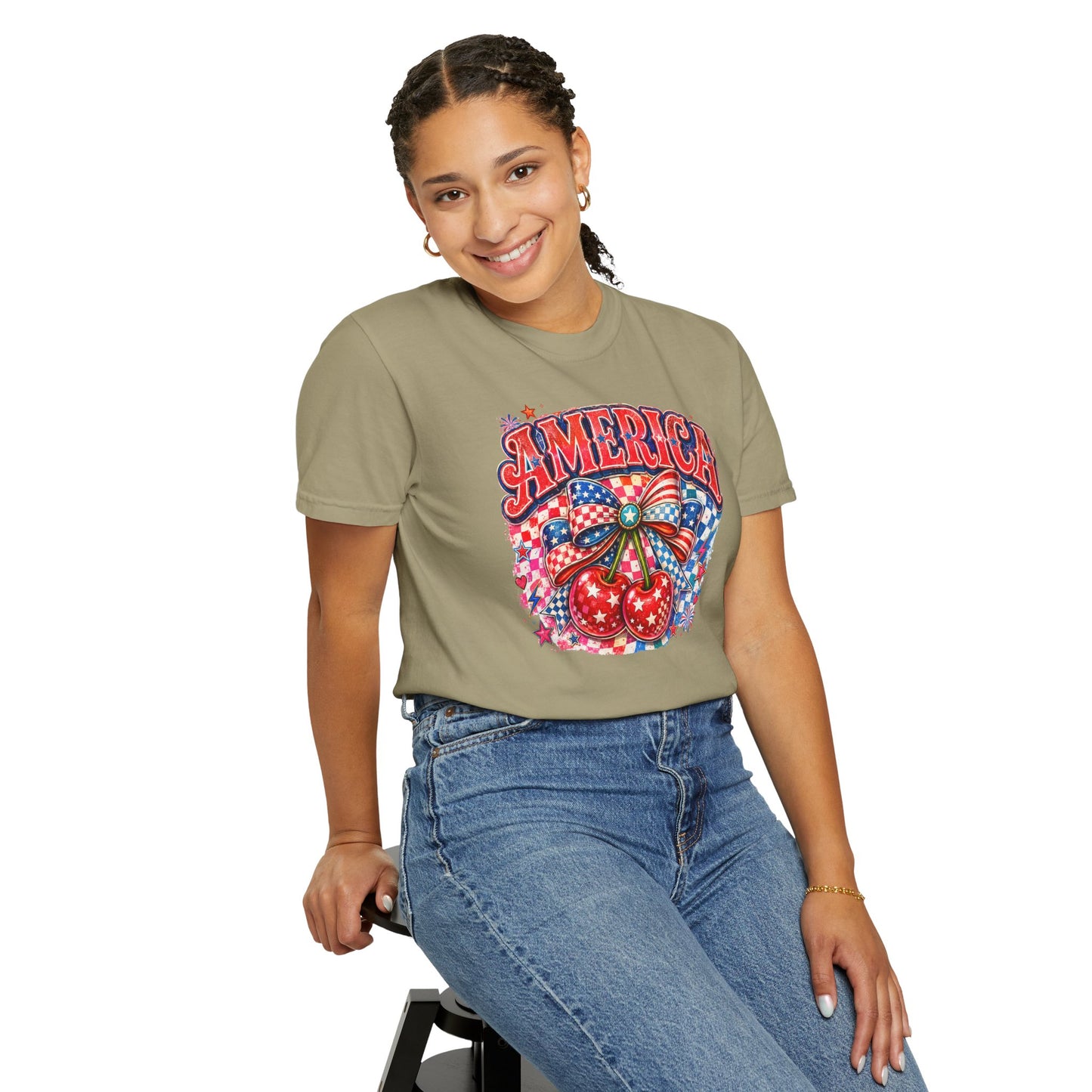 America Cherry Graphic T-Shirt — Patriotic 4th of July Tee