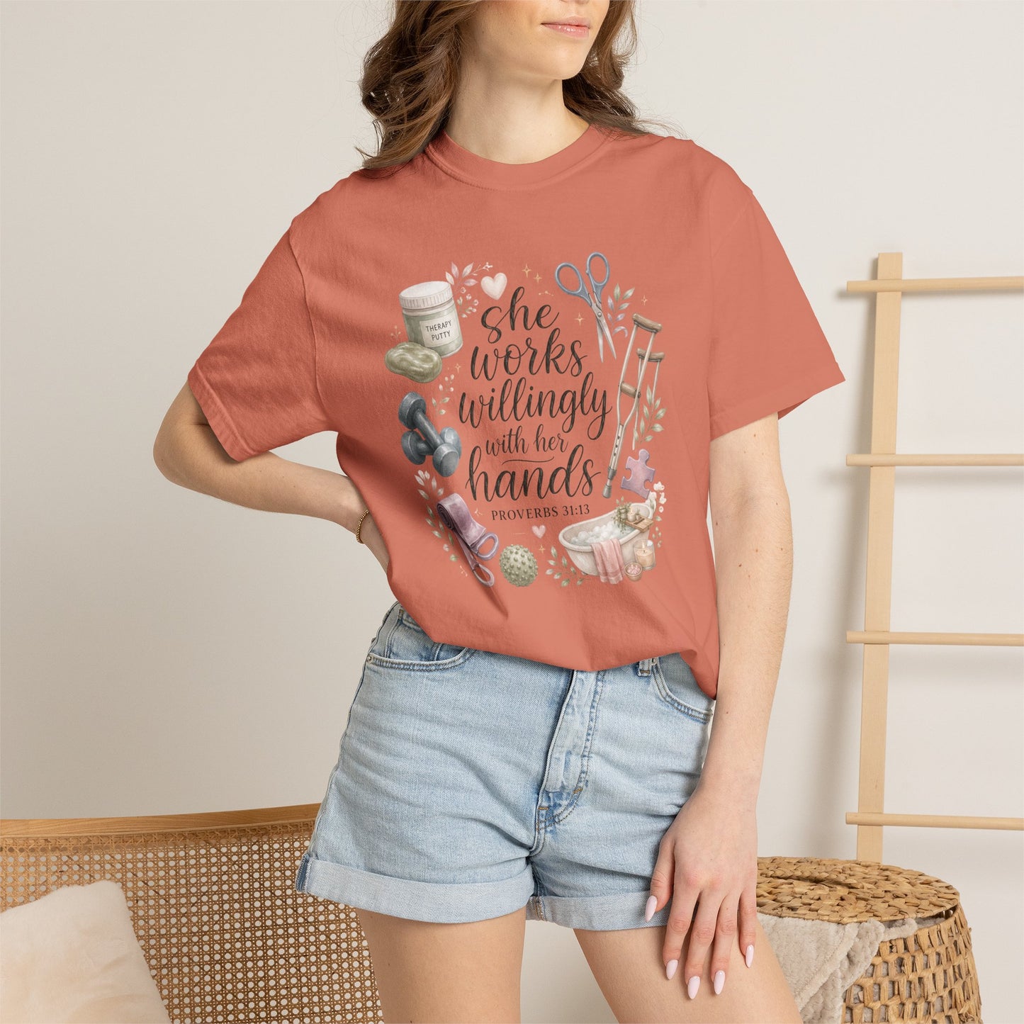 She Works Willingly With Her Hands T-Shirt — Christian Crafting Tee