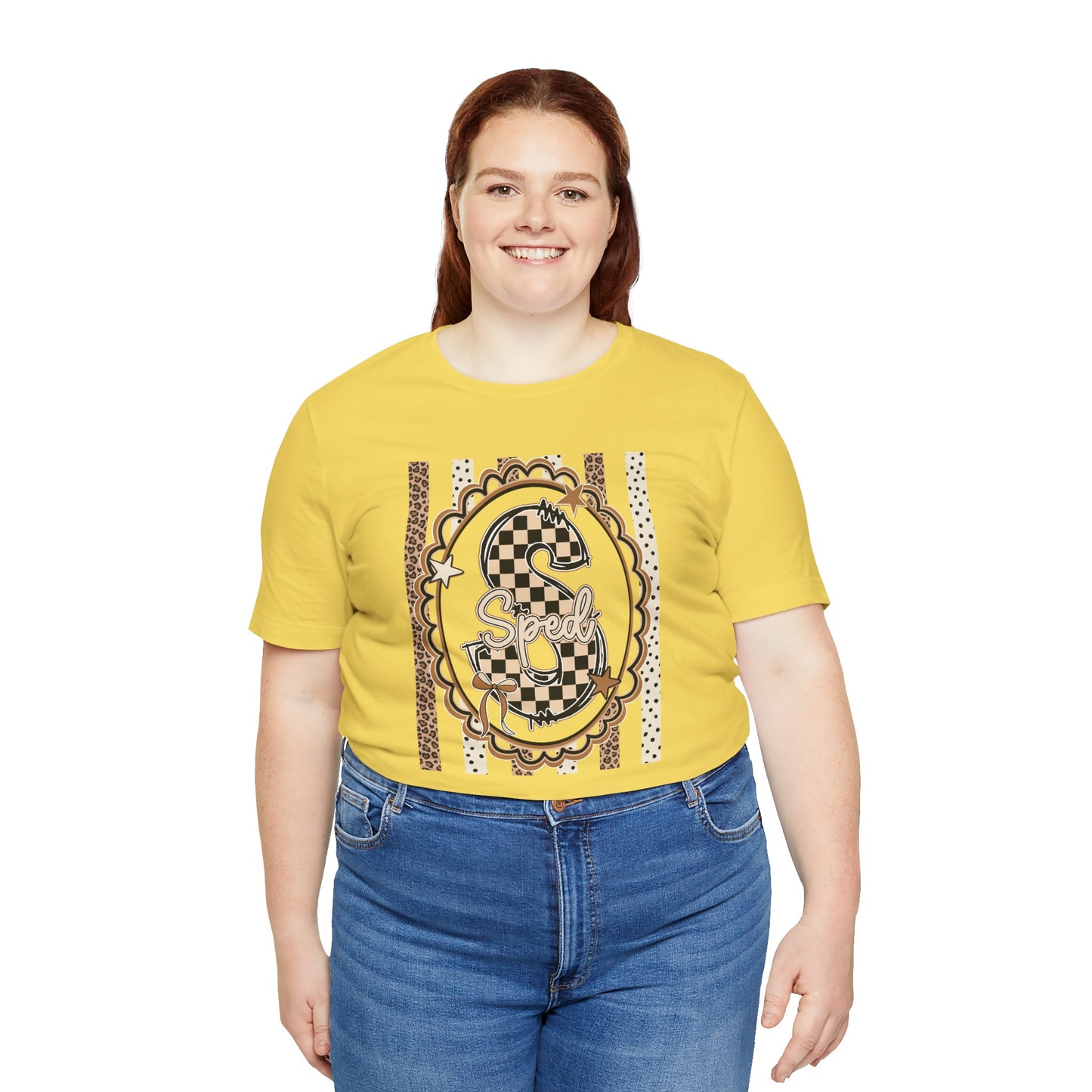 Sped S Monogram Tee — Checkerboard Leopard Graphic T-Shirt