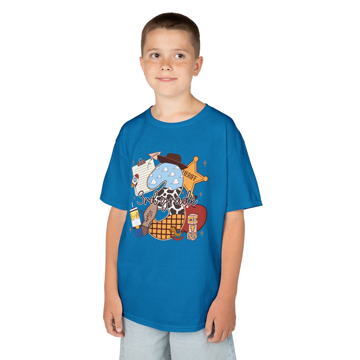 Kids Tee — 3rd Grade School Life Graphic (apple, donut, sheriff star)