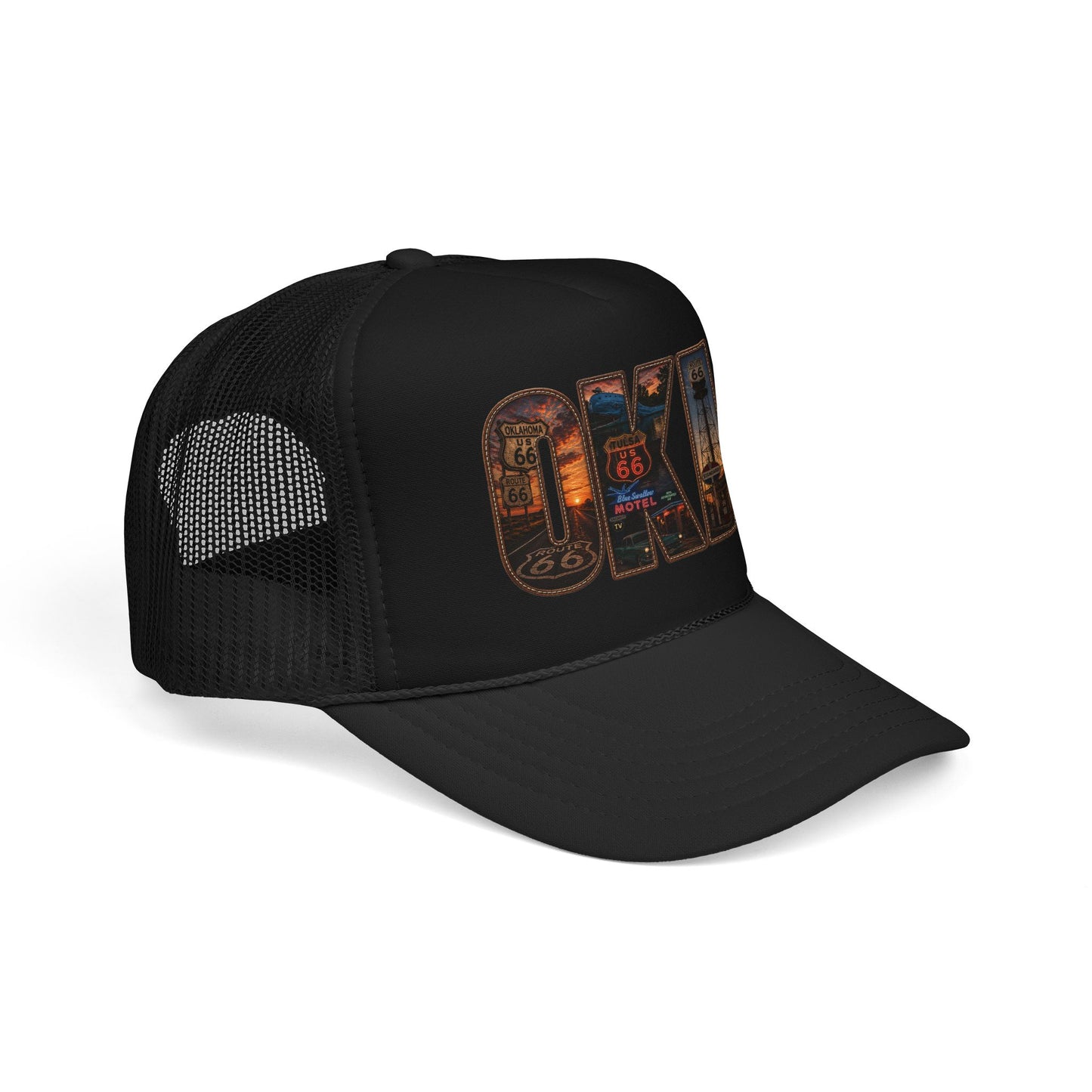 Route 66 Trucker Hat — Vintage 'ONE' Road Sign Graphic Foam Cap