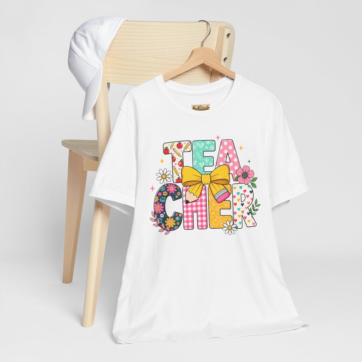 Teacher Floral Bow T-Shirt — Cute 'Teach er' Colorful School Shirt for Teachers