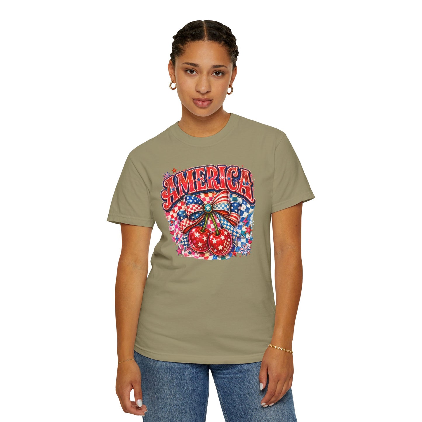 America Cherry Graphic T-Shirt — Patriotic 4th of July Tee