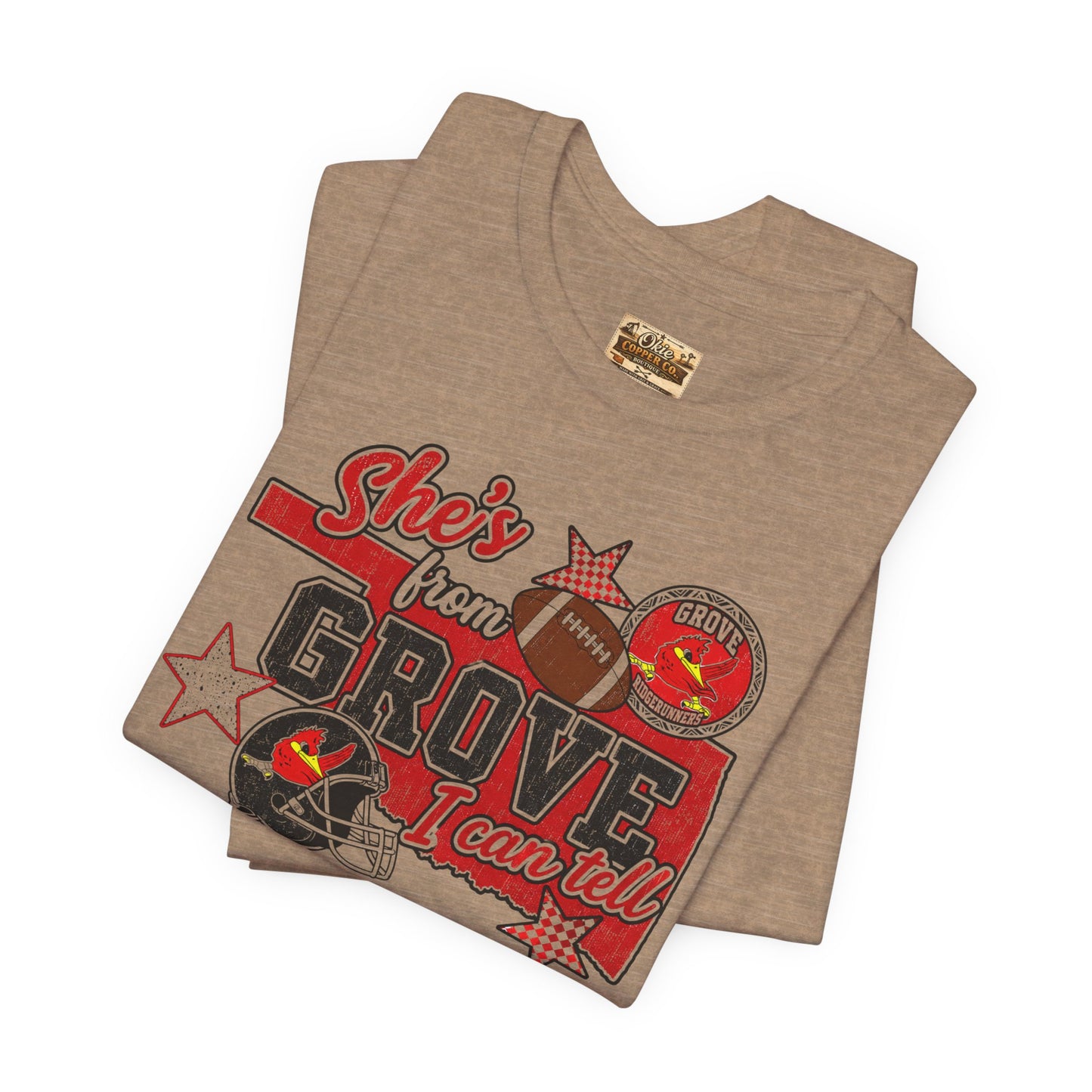 She's From Grove I Can Tell T-Shirt — Grove Football Fan Tee