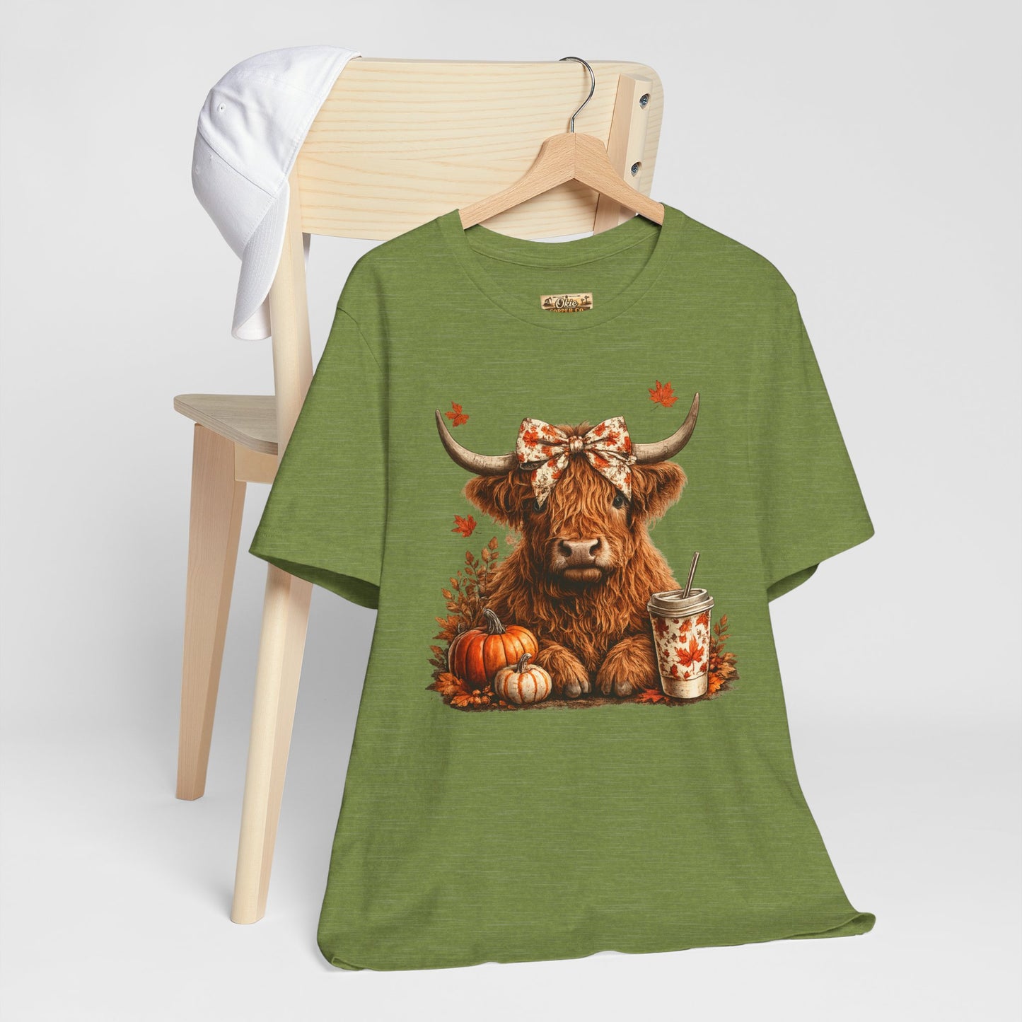 Autumn Highland Cow Tee — Fall Pumpkin Latte Graphic T-Shirt