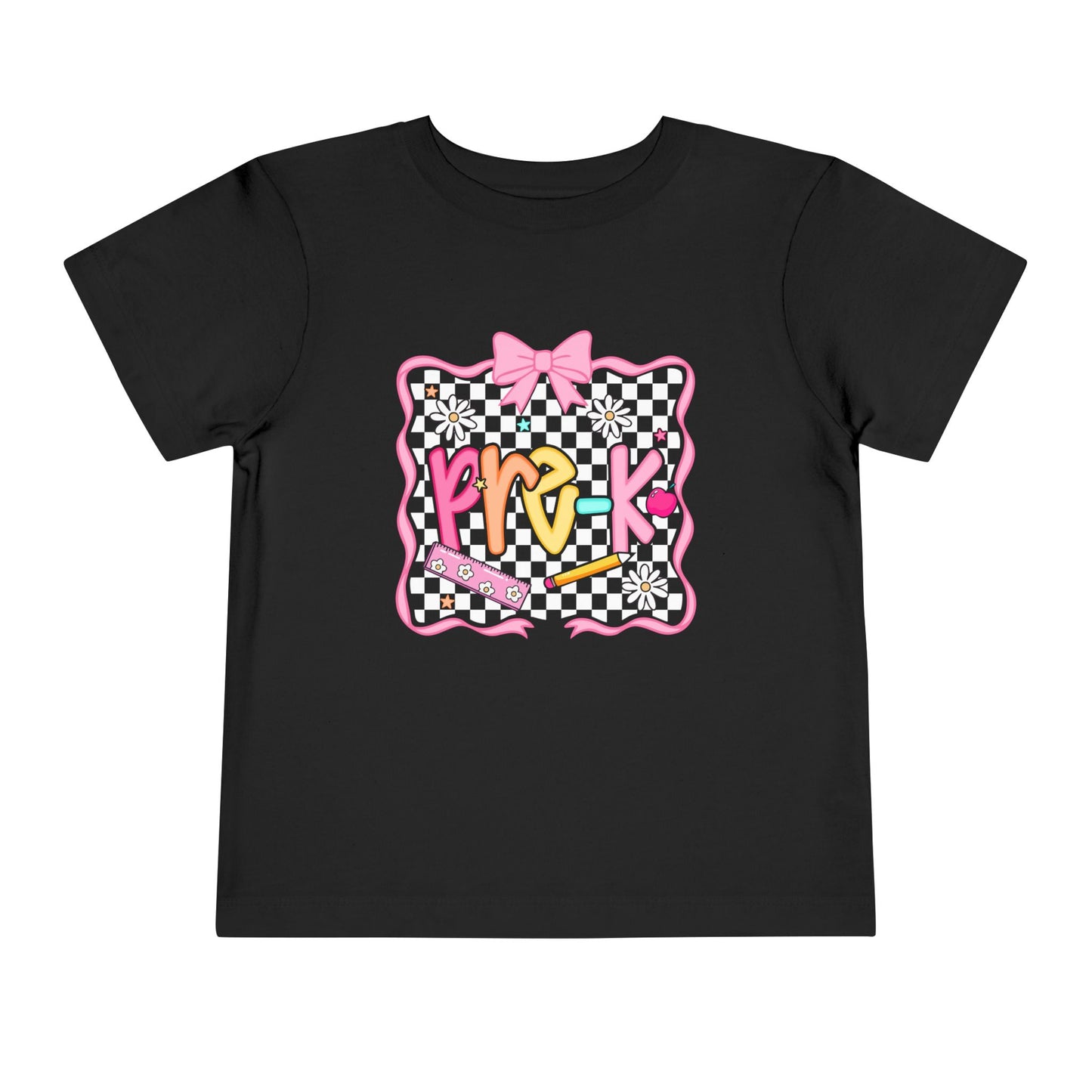 Toddler Tee — Colorful 'Pink' Checkerboard Graphic with Bow