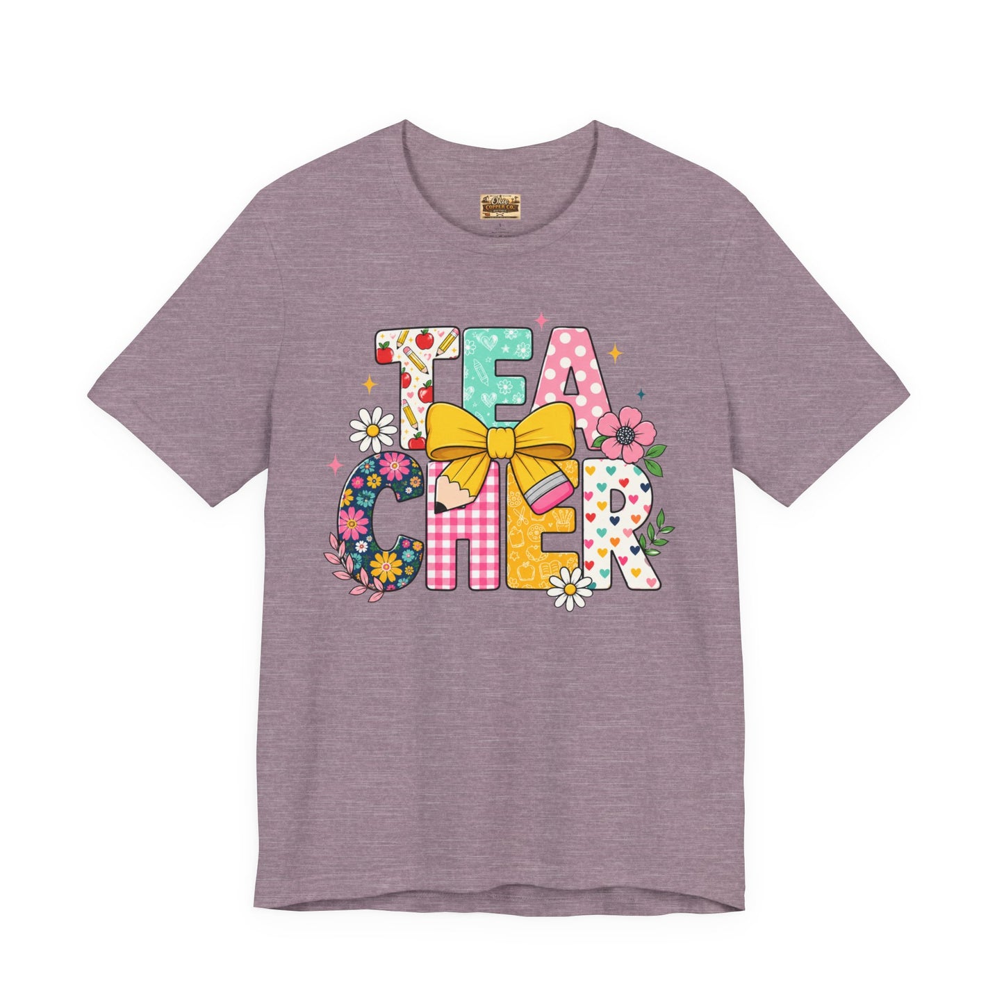 Teacher Floral Bow T-Shirt — Cute 'Teach er' Colorful School Shirt for Teachers