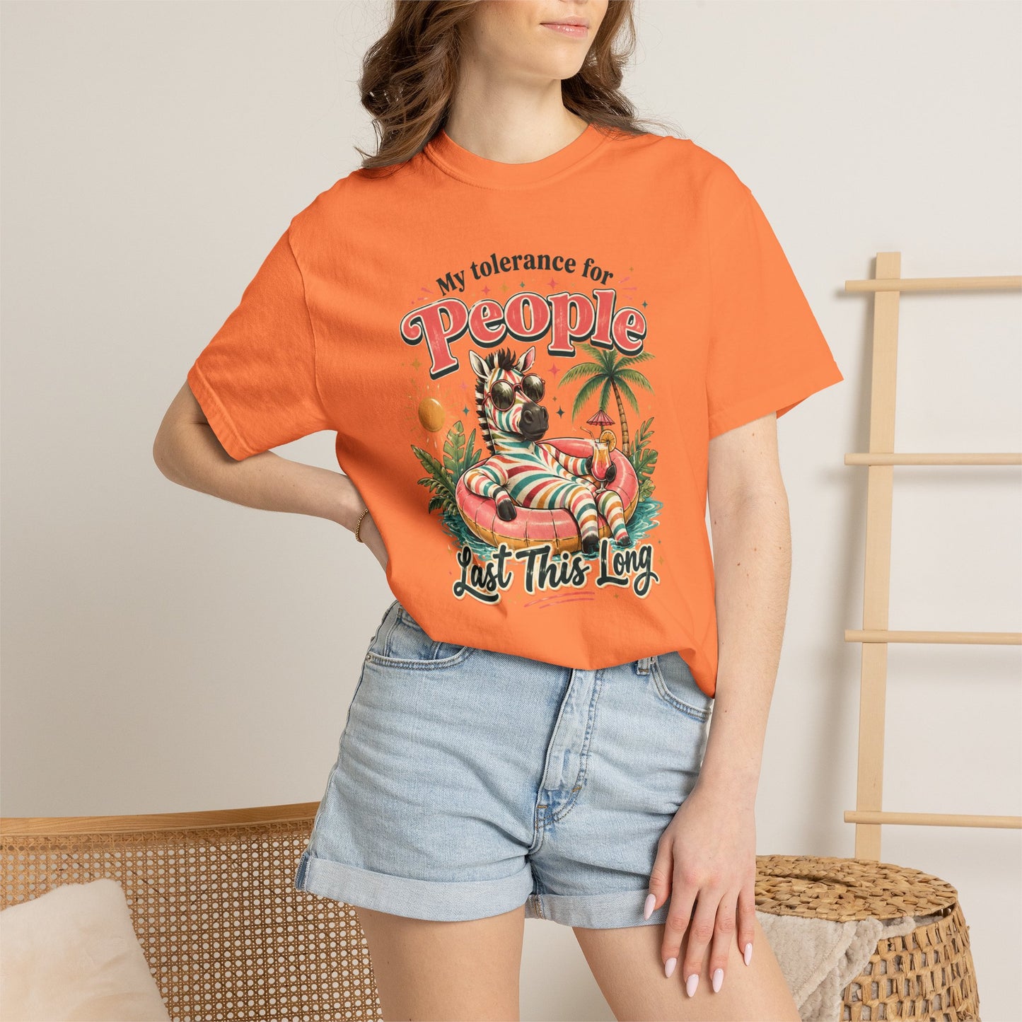"My Tolerance for People Lasts This Long" Retro Cat Pool Float Graphic Tee