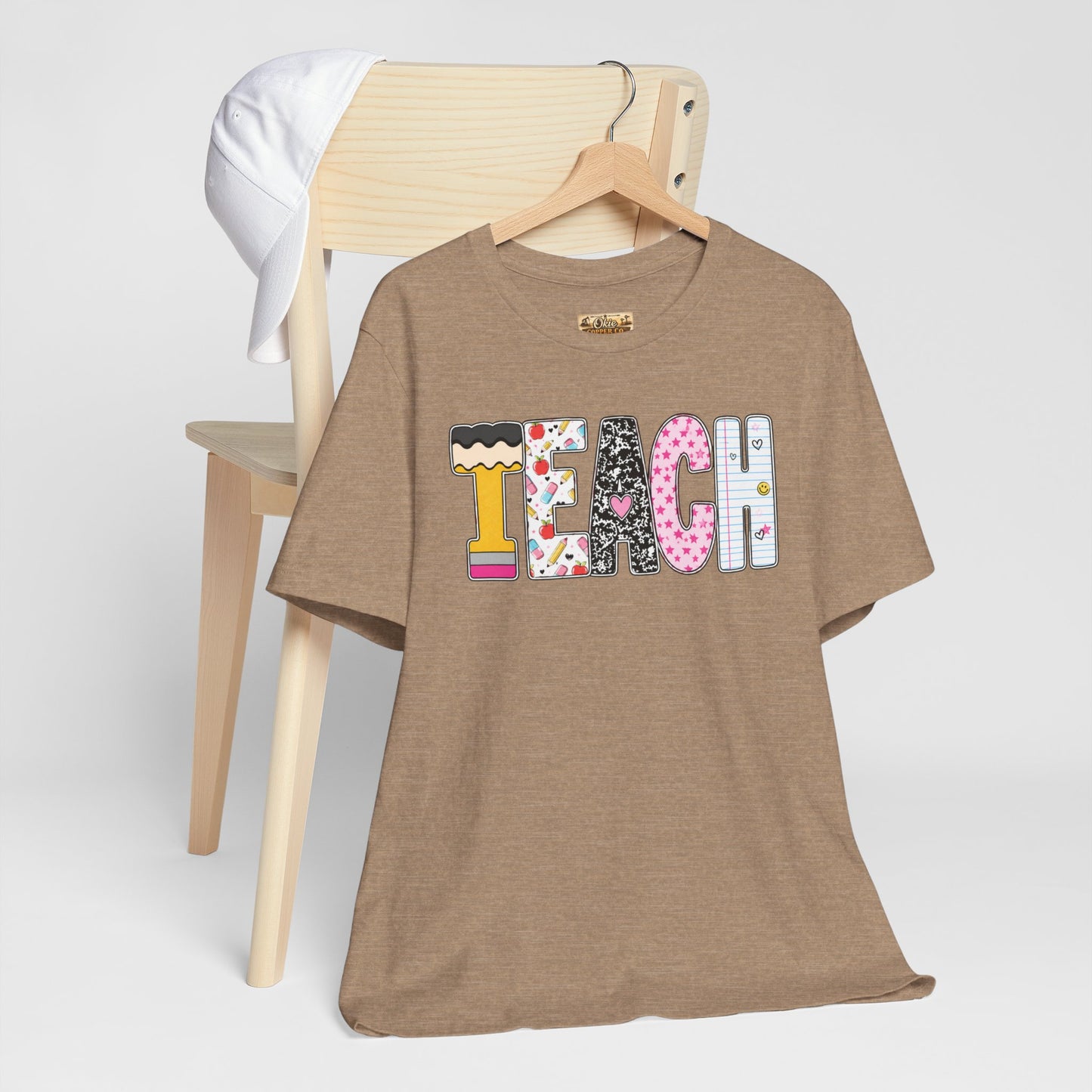 Teach Colorblock Graphic Tee – Cute Patterned Teacher T-Shirt