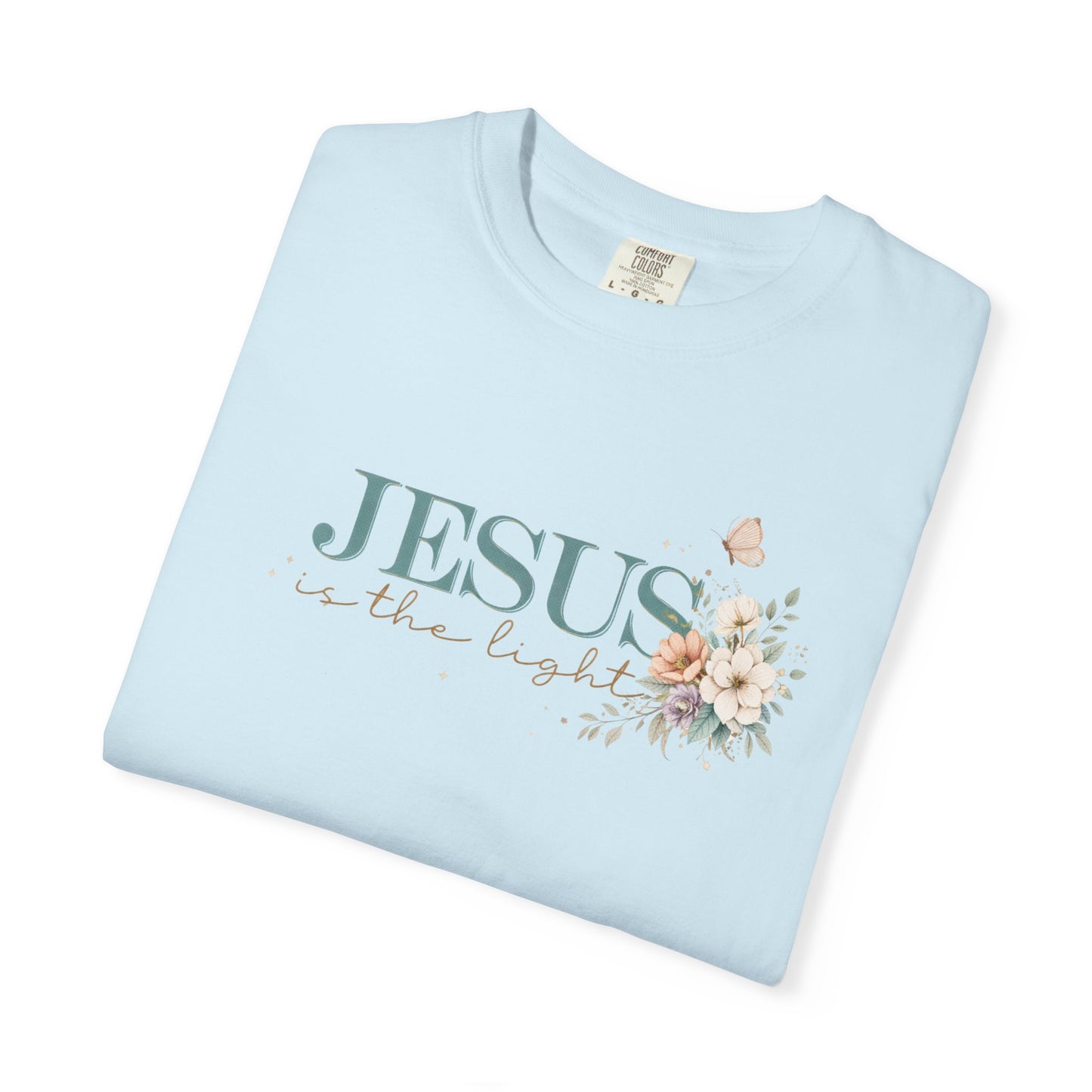 Jesus Is the Light T-Shirt — Floral Cross Christian Tee (Walking in Faith)
