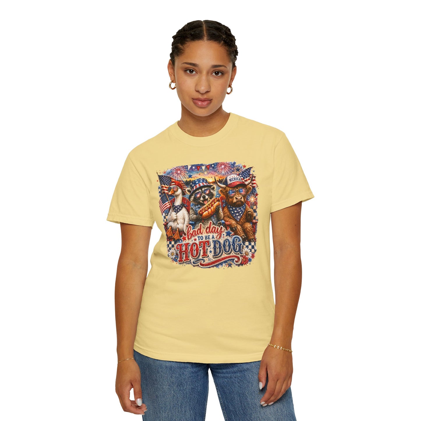 Patriotic 'Born to Be a Hot Dog' Graphic T-Shirt