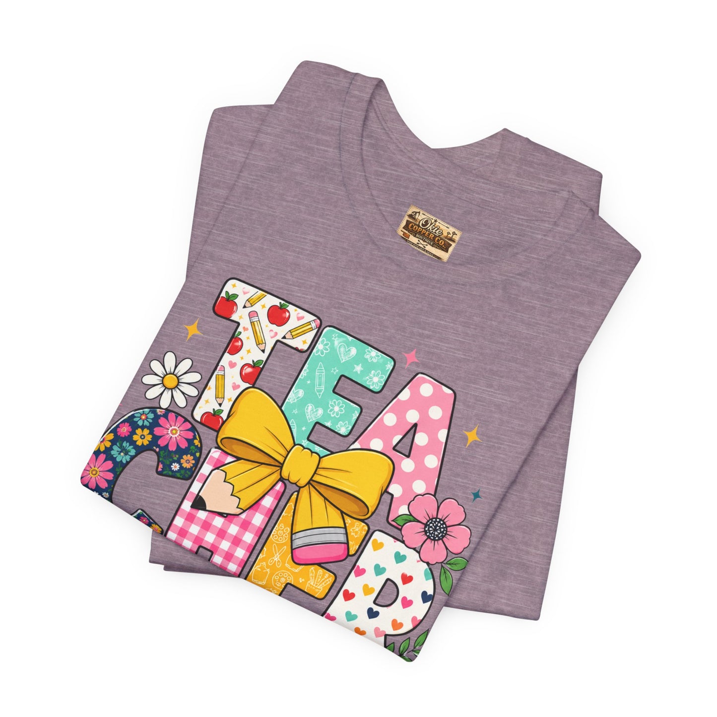 Teacher Floral Bow T-Shirt — Cute 'Teach er' Colorful School Shirt for Teachers