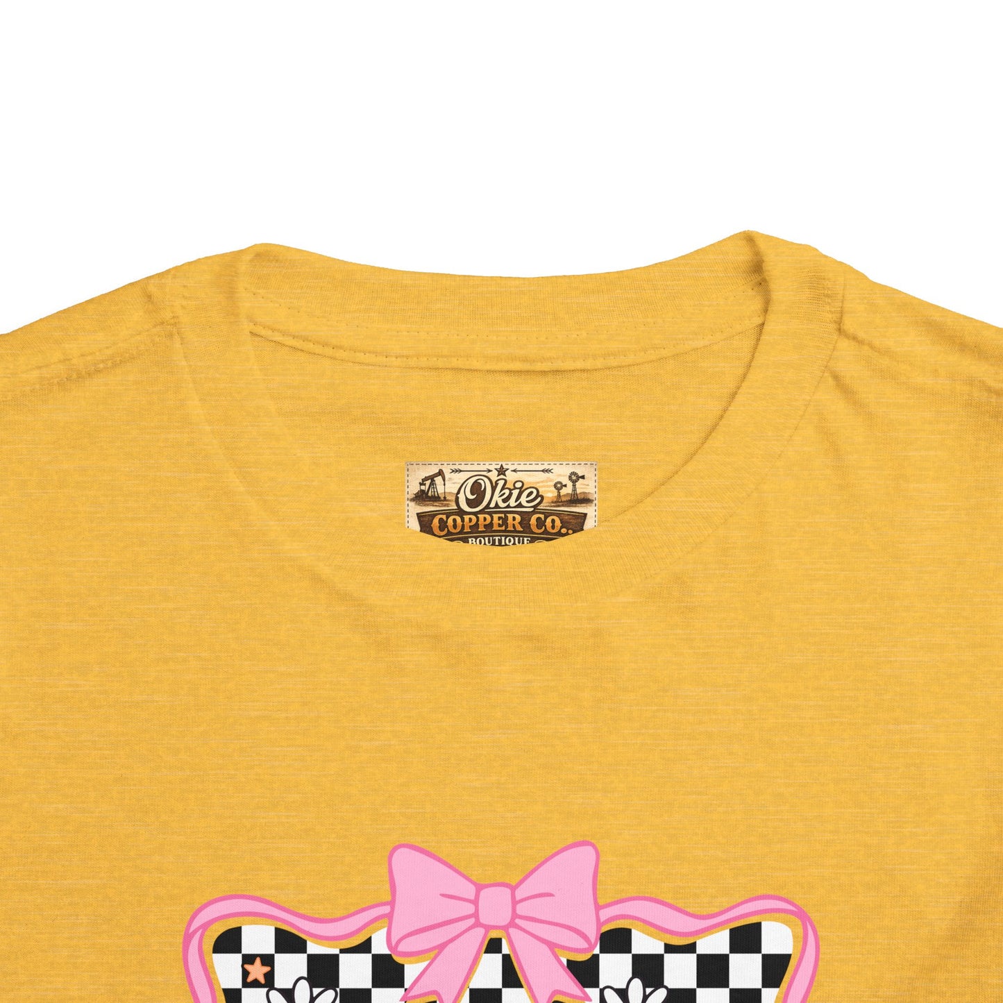 Toddler Tee — Colorful 'Pink' Checkerboard Graphic with Bow