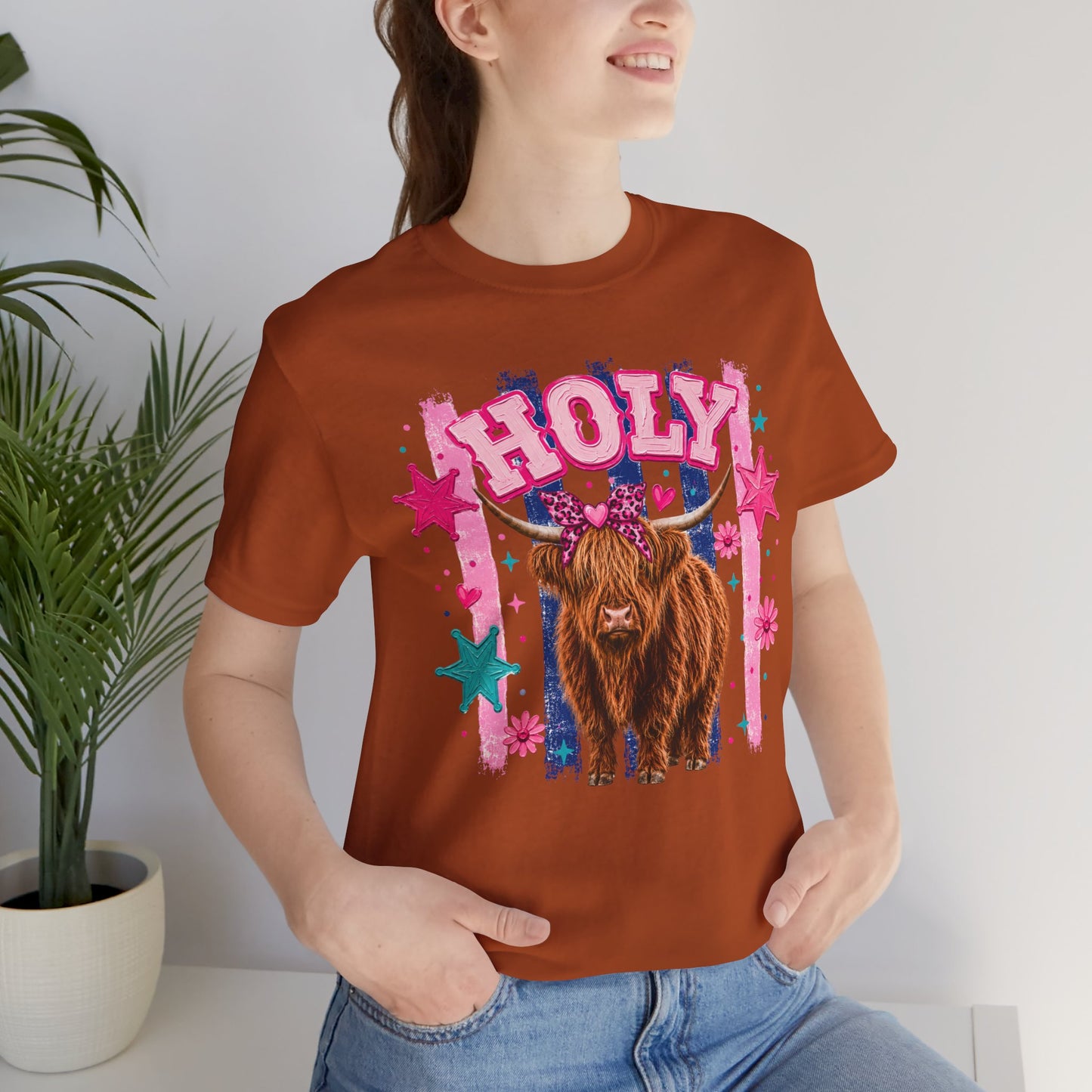 Holy Cow Highland Cow Graphic Tee — Cute Pastel Ranch Shirt