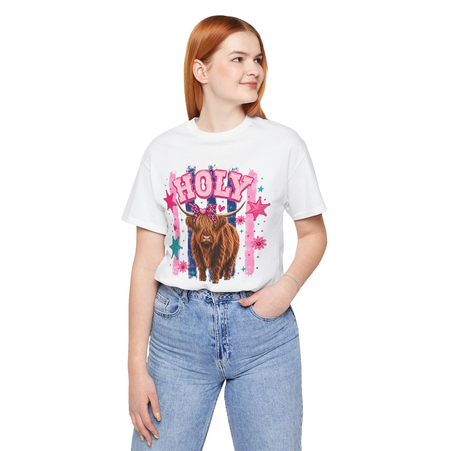 Holy Cow Highland Cow Graphic Tee — Cute Pastel Ranch Shirt