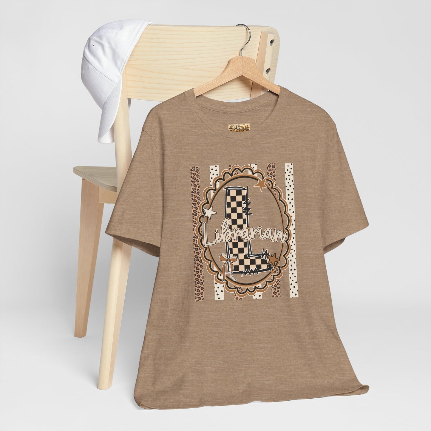 Librarian Checkerboard Letter L Tee — Vintage Booklover Graphic T-Shirt