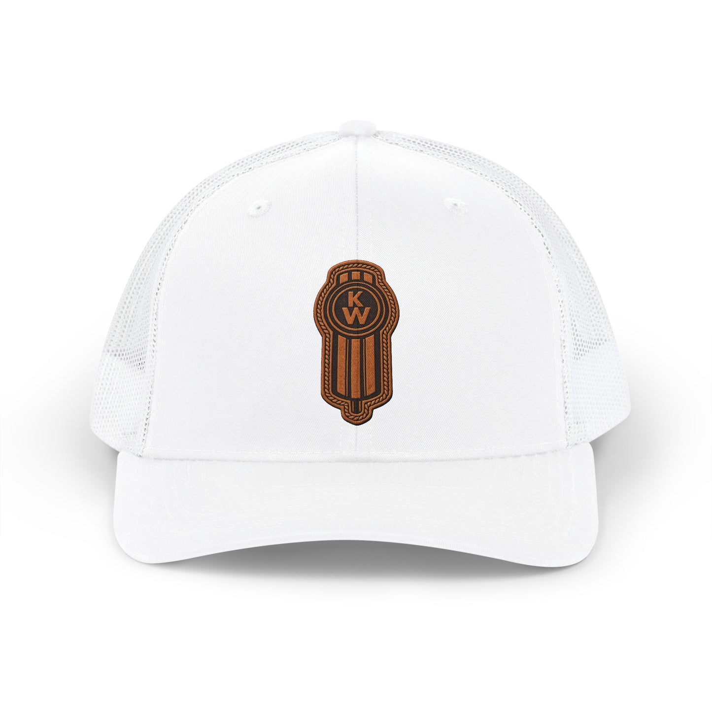 Trucker Cap with Brown Leather Patch Logo – Retro Embroidered Snapback