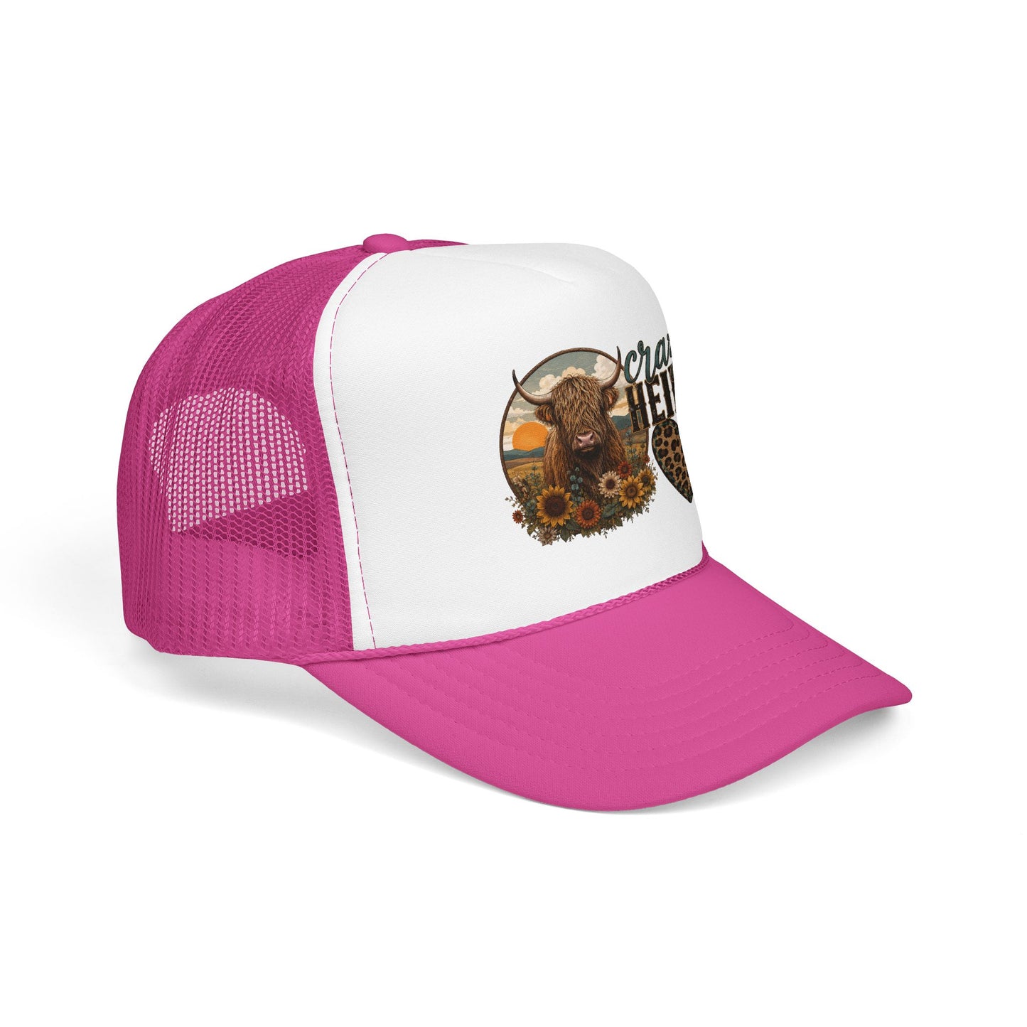 Crazy Heifer Trucker Hat — Sunflower Highland Cow Farm Cap