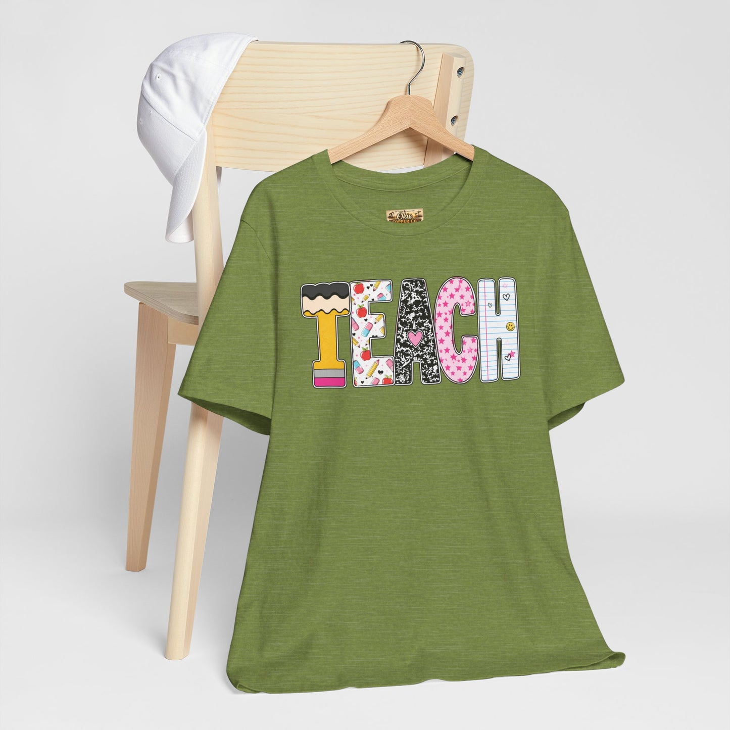 Teach Colorblock Graphic Tee – Cute Patterned Teacher T-Shirt