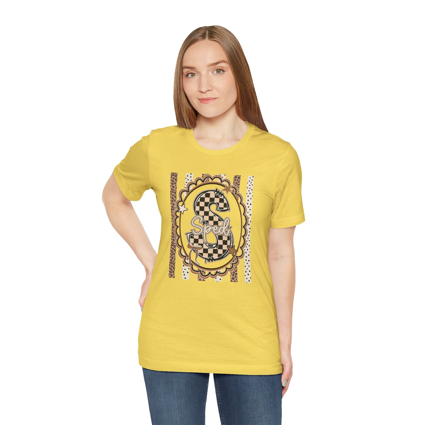 Sped S Monogram Tee — Checkerboard Leopard Graphic T-Shirt