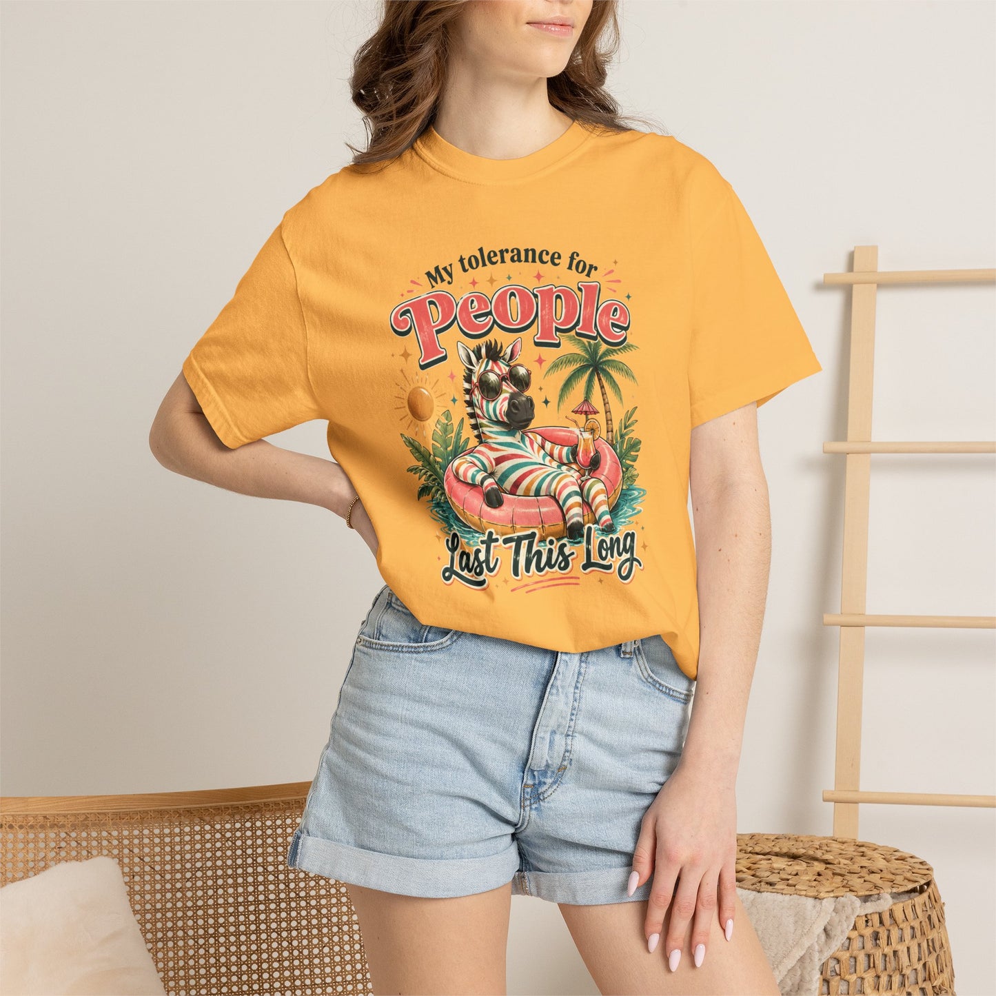"My Tolerance for People Lasts This Long" Retro Cat Pool Float Graphic Tee
