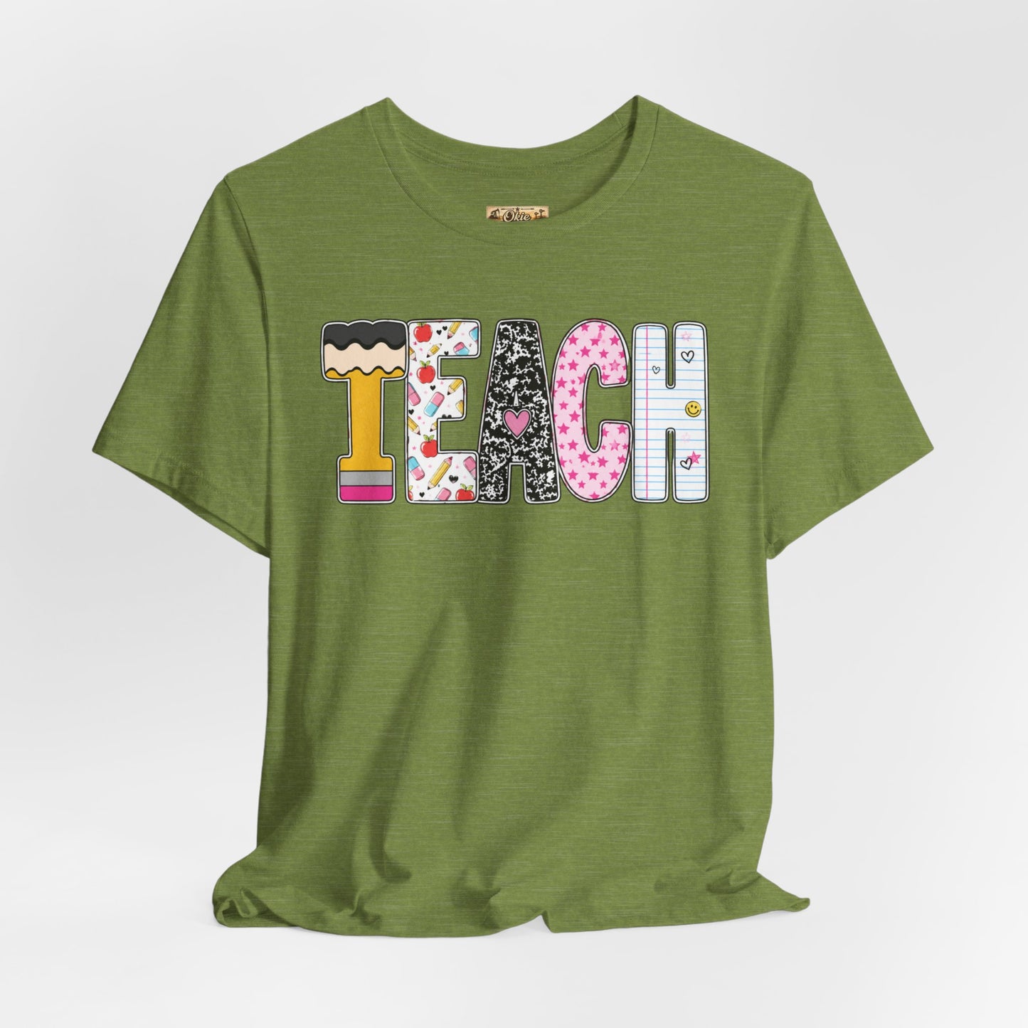 Teach Colorblock Graphic Tee – Cute Patterned Teacher T-Shirt