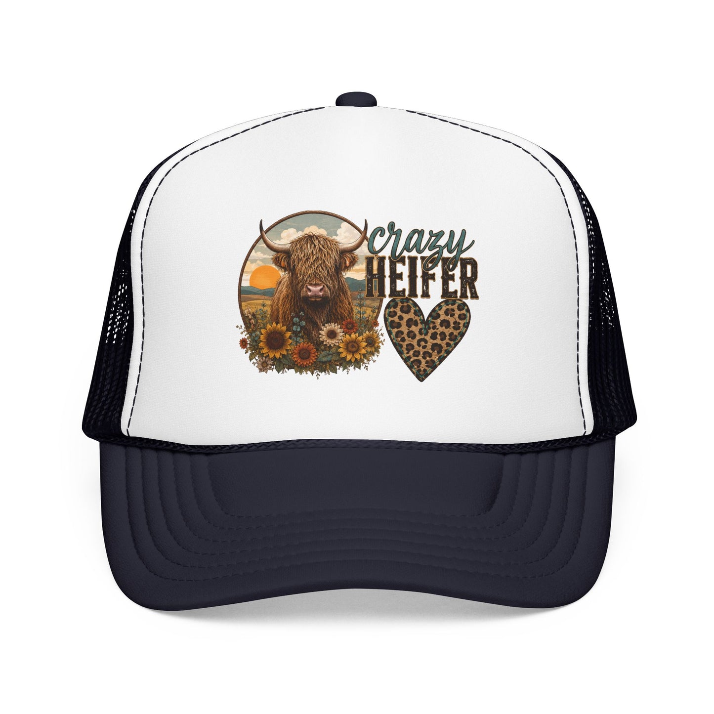 Crazy Heifer Trucker Hat — Sunflower Highland Cow Farm Cap