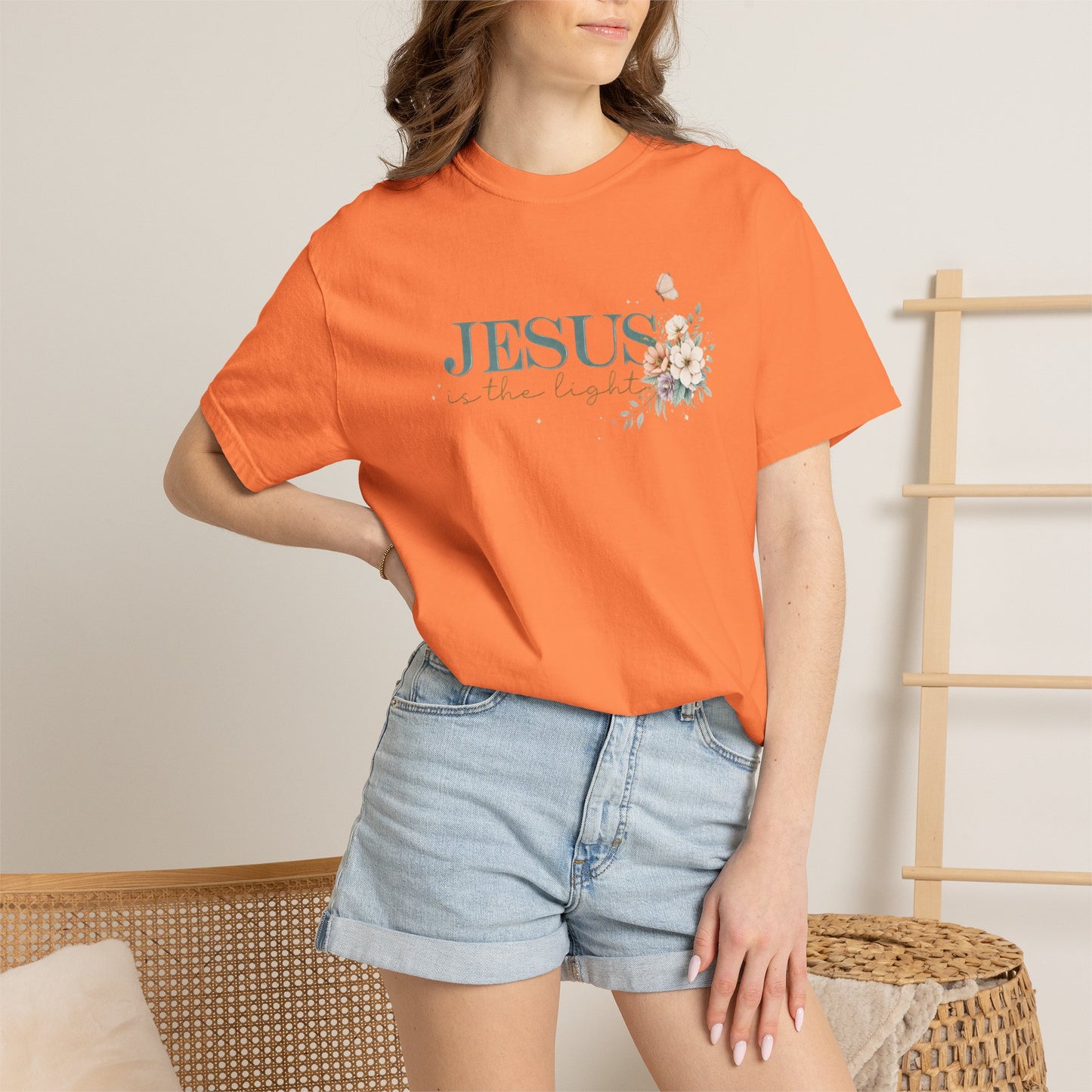Jesus Is the Light T-Shirt — Floral Cross Christian Tee (Walking in Faith)