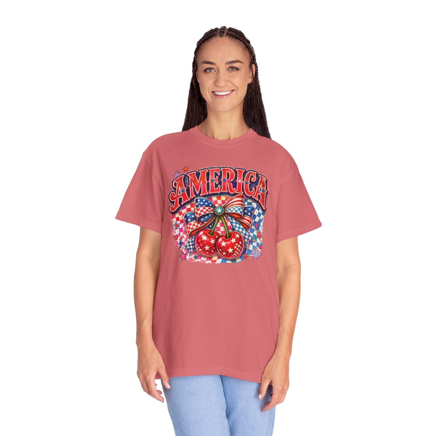America Cherry Graphic T-Shirt — Patriotic 4th of July Tee