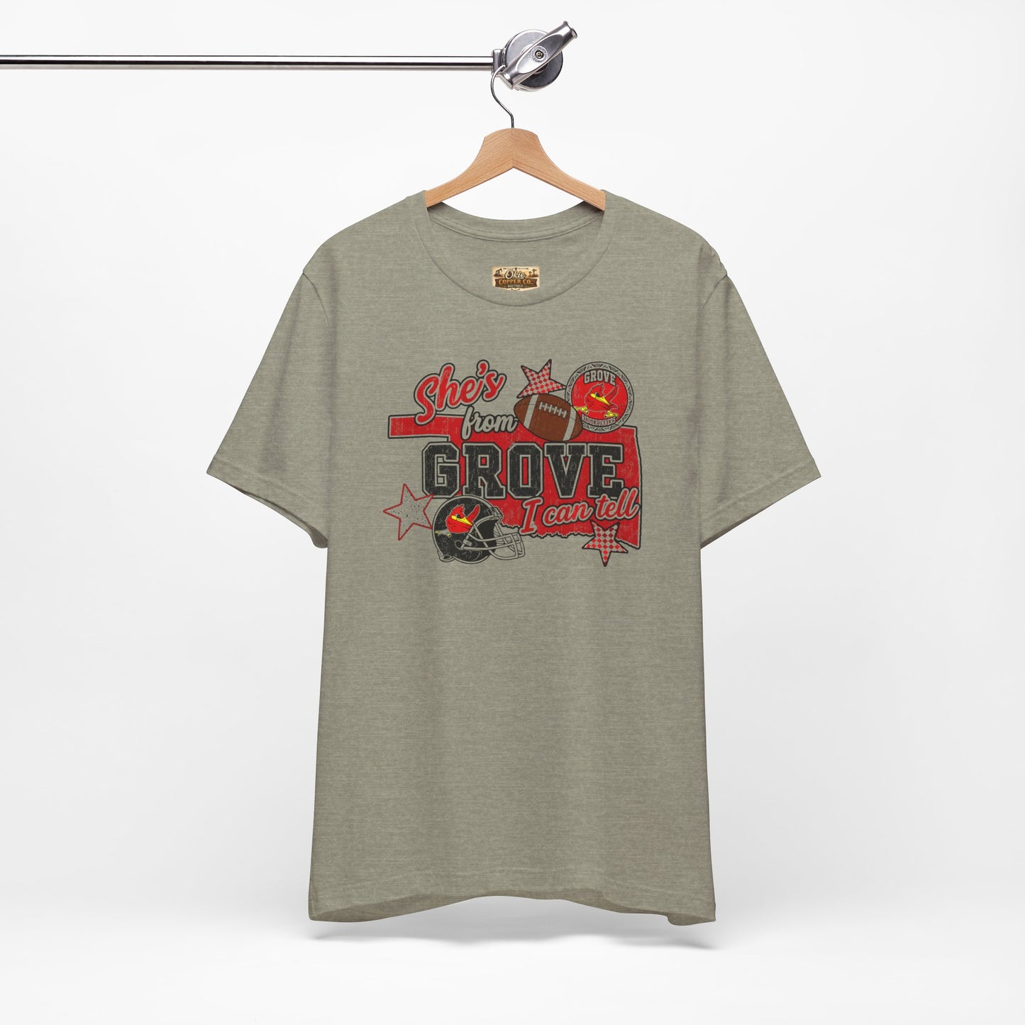 She's From Grove I Can Tell T-Shirt — Grove Football Fan Tee