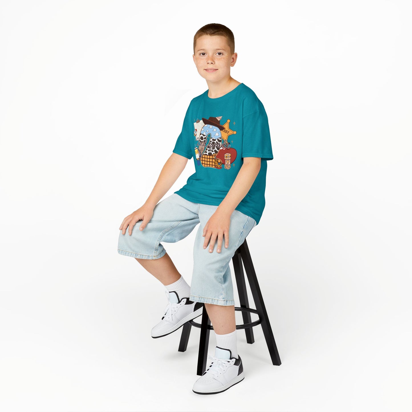 Kids Graphic Tee — Cute Western Sheriff Skull Cowboy Design