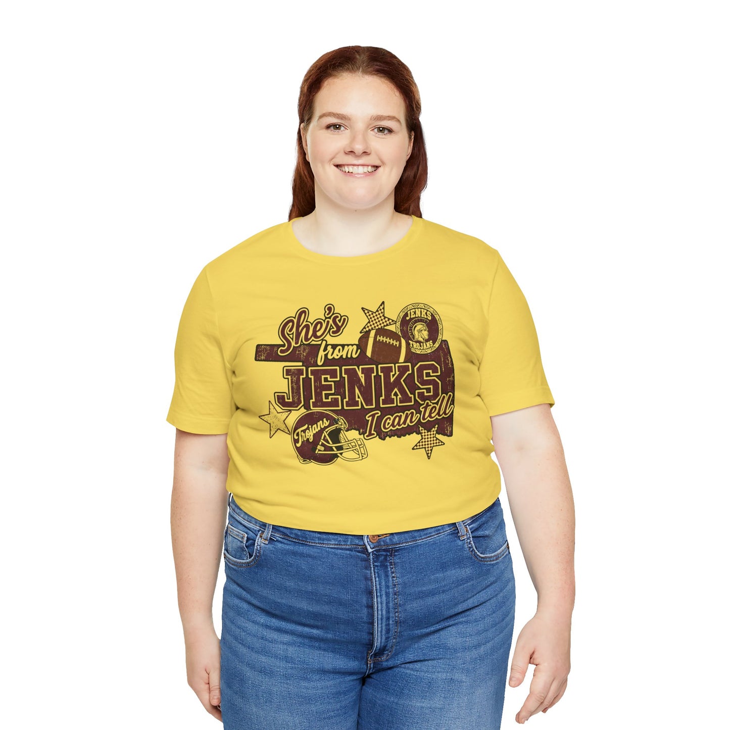 She's from Jenks Tee — Vintage High School Football Graphic T-Shirt