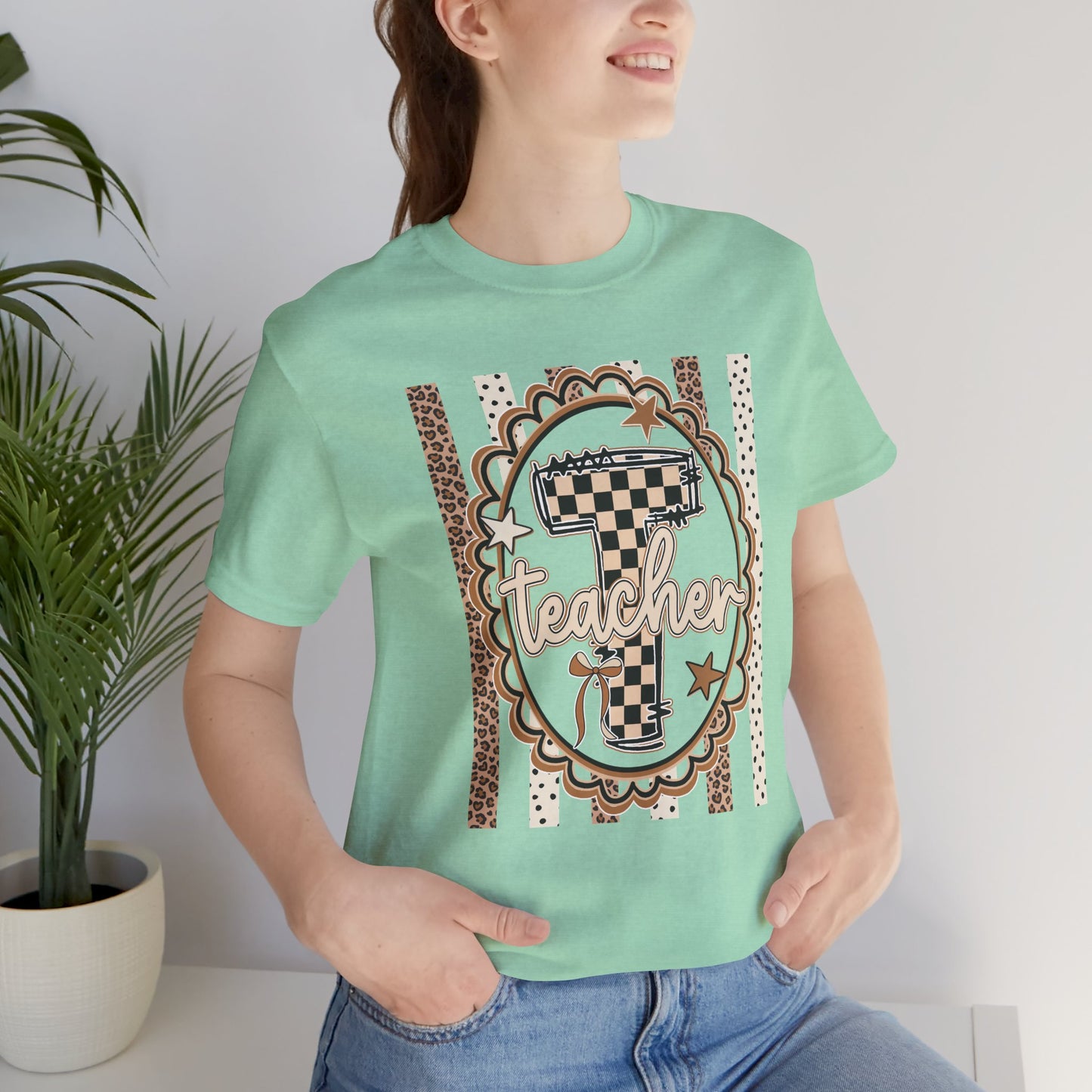 Teacher Monogram Tee — Number 1 Checkered Design