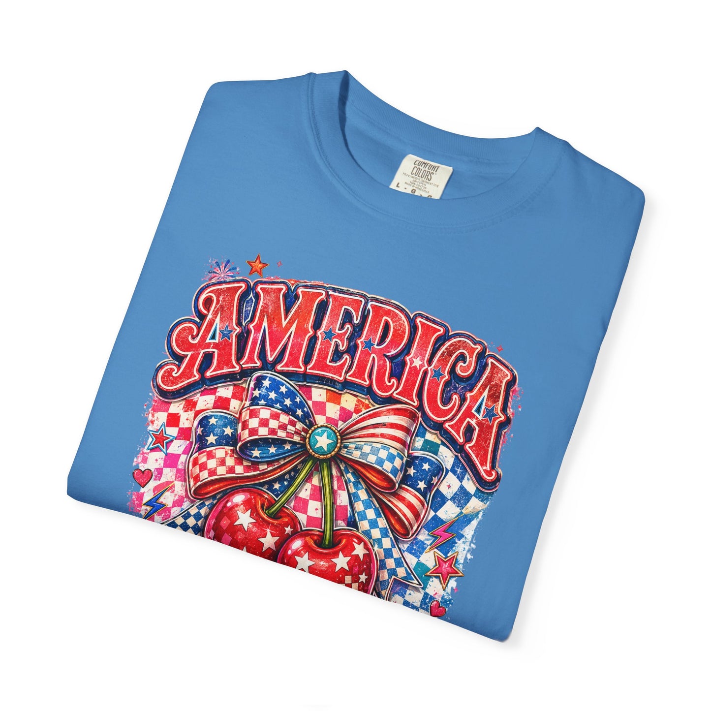 America Cherry Graphic T-Shirt — Patriotic 4th of July Tee