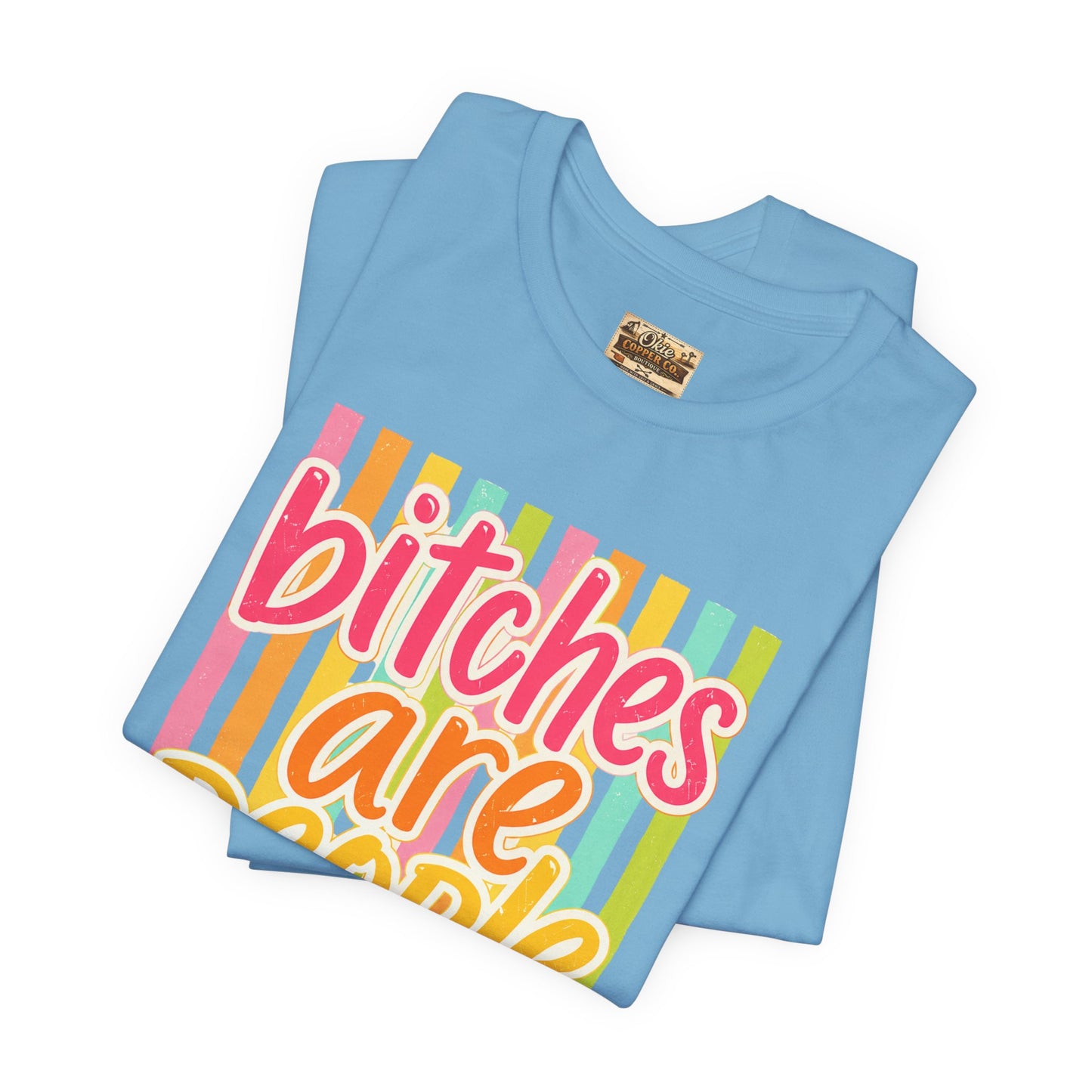 Bitches Are People Too Tee — Colorful Retro Striped Graphic T-Shirt