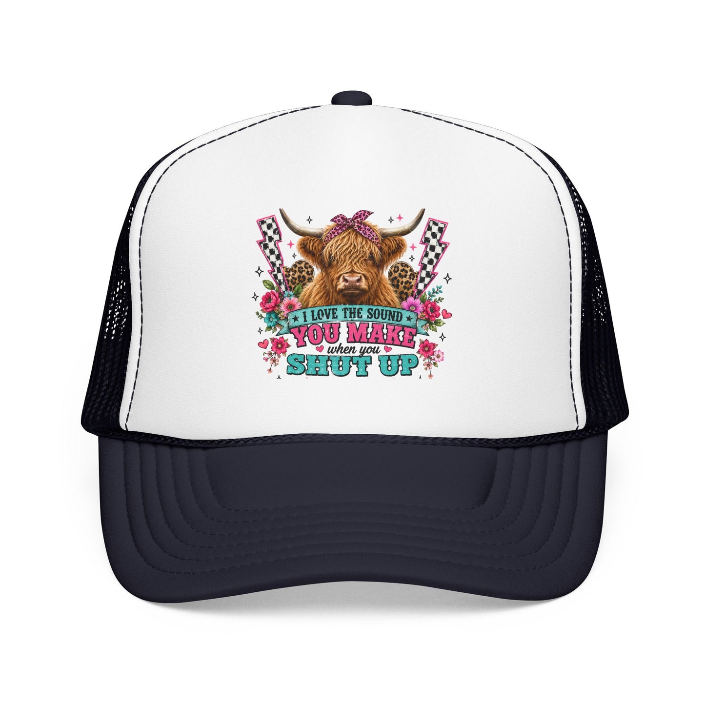 Cow Skull Trucker Hat – “I Love the Sound You Make When You Shut Up” Floral Western Cap
