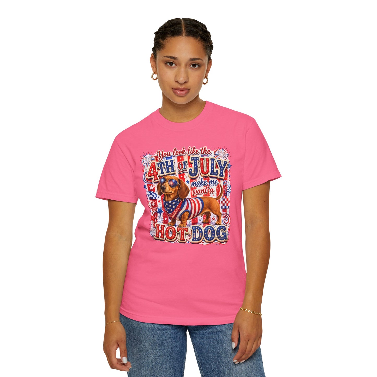 4th of July Hot Dog Dachshund T-Shirt – Patriotic Funny BBQ Tee