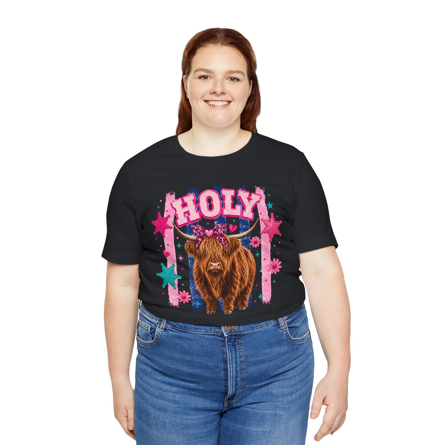 Holy Cow Highland Cow Graphic Tee — Cute Pastel Ranch Shirt