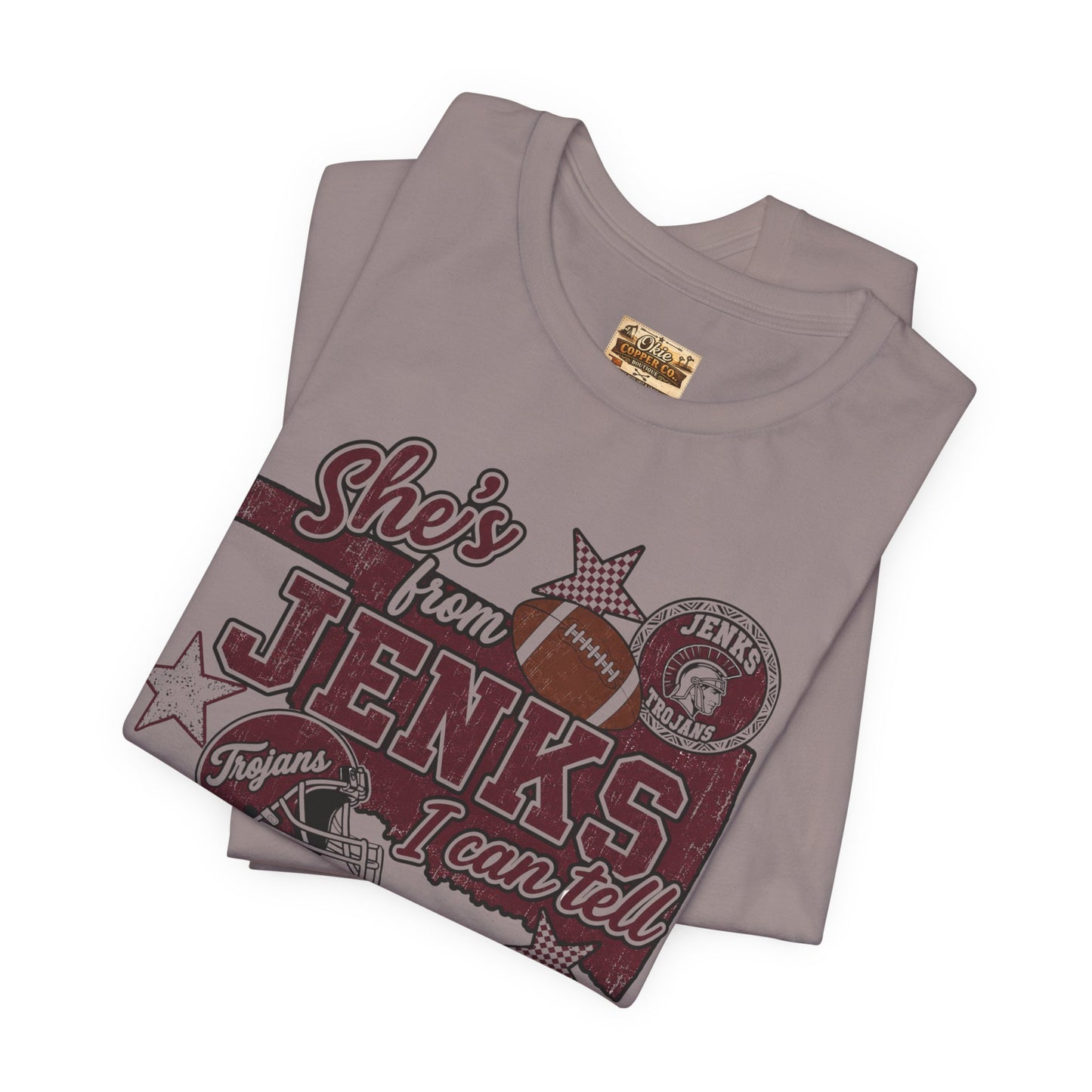 She's from Jenks Tee — Vintage High School Football Graphic T-Shirt