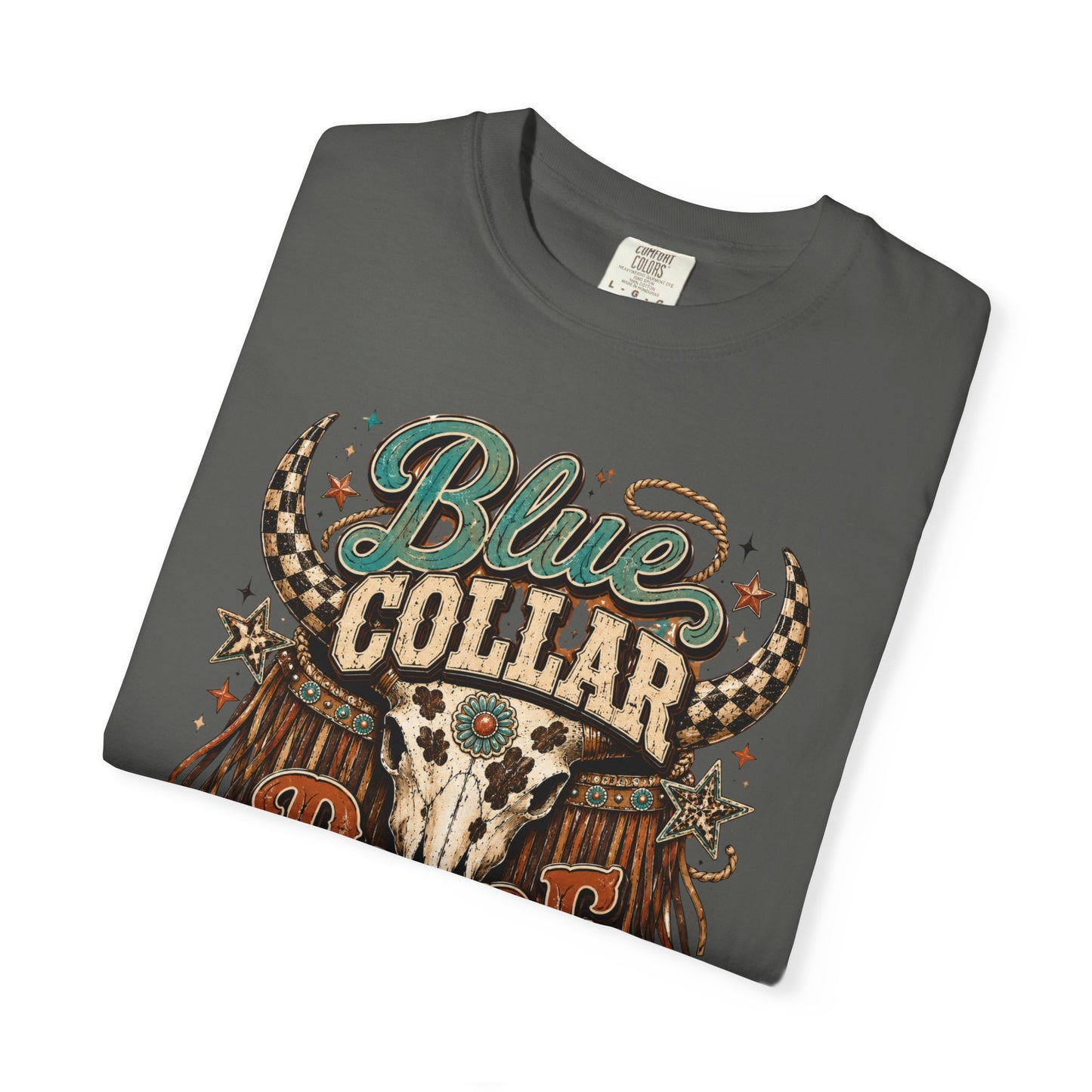 Blue Collar Babe Graphic T-Shirt — Western Skull Cowgirl Tee