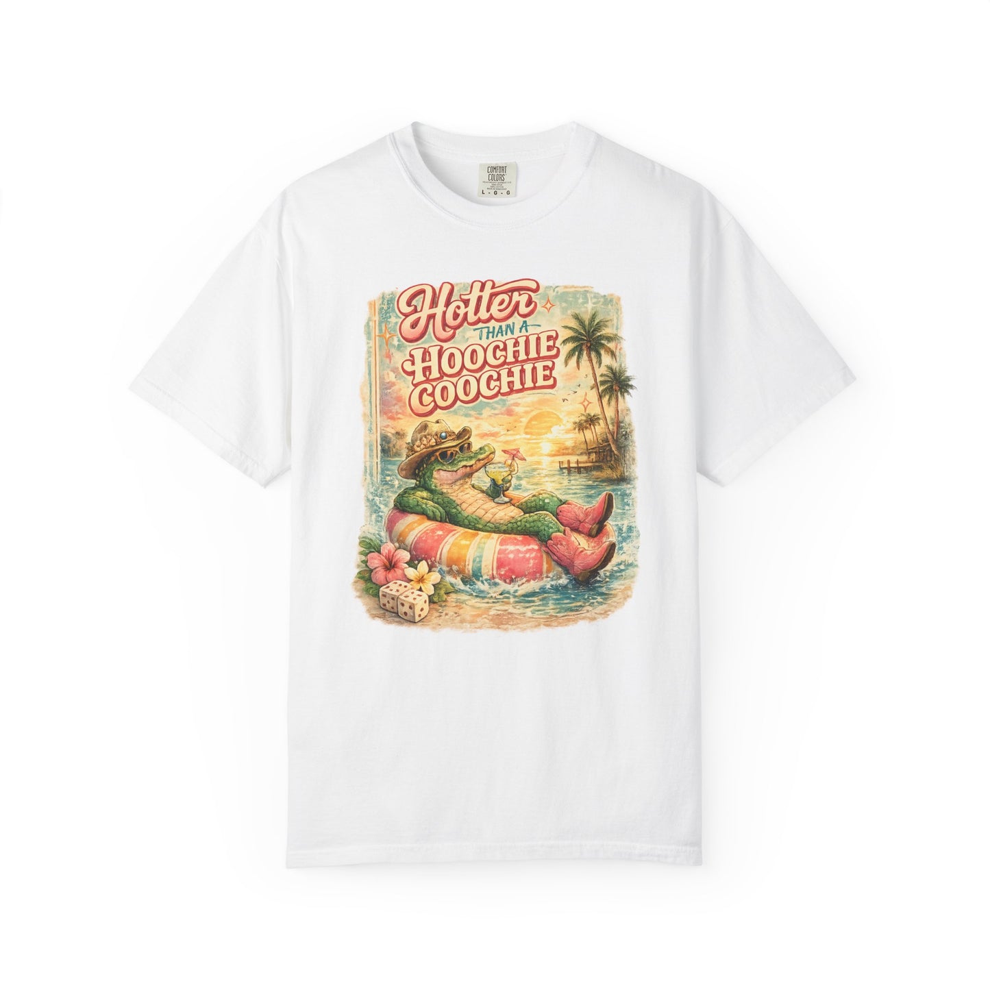 "Hotter Than a Hoochie Coochie" Retro Alligator Beach Graphic
