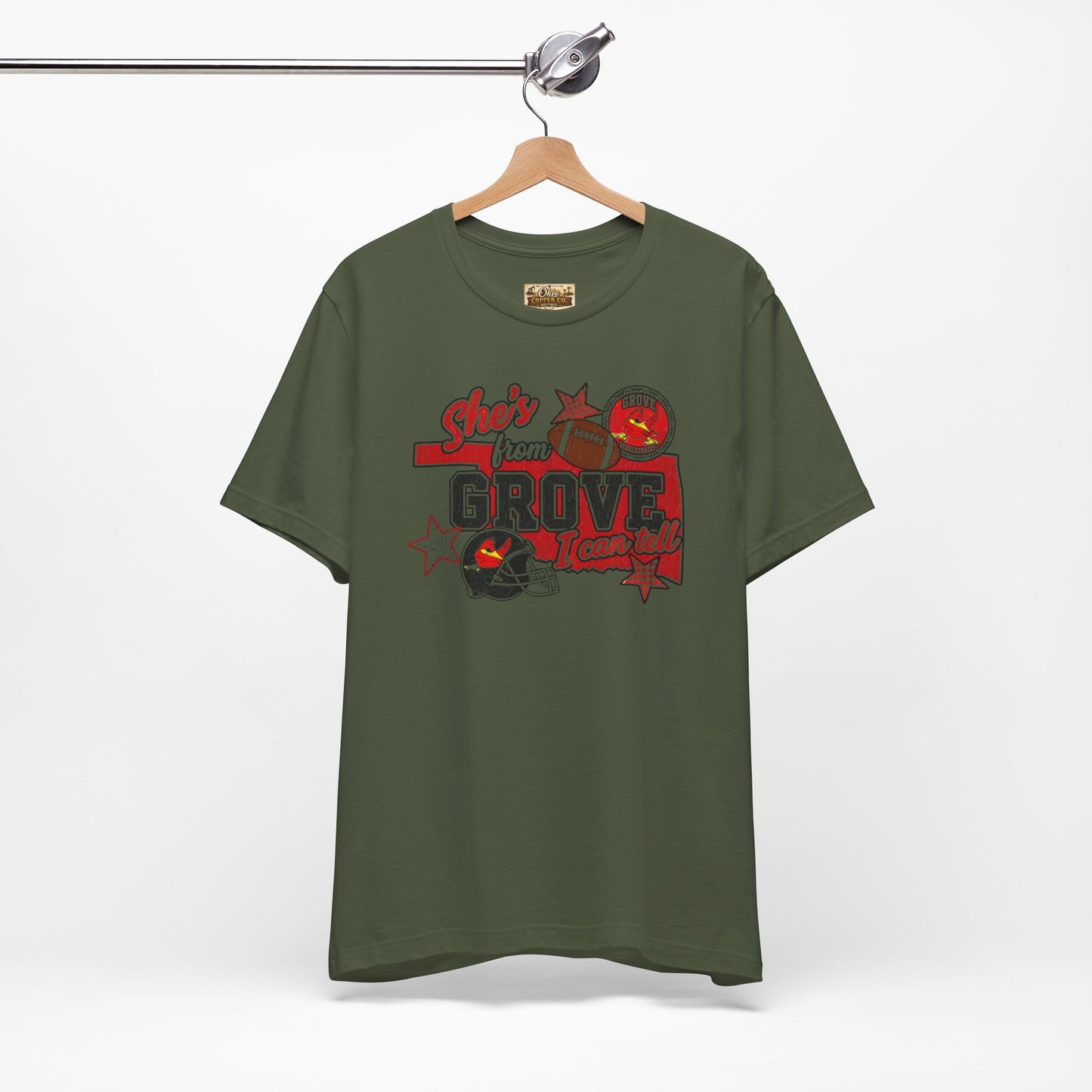 She's From Grove I Can Tell T-Shirt — Grove Football Fan Tee